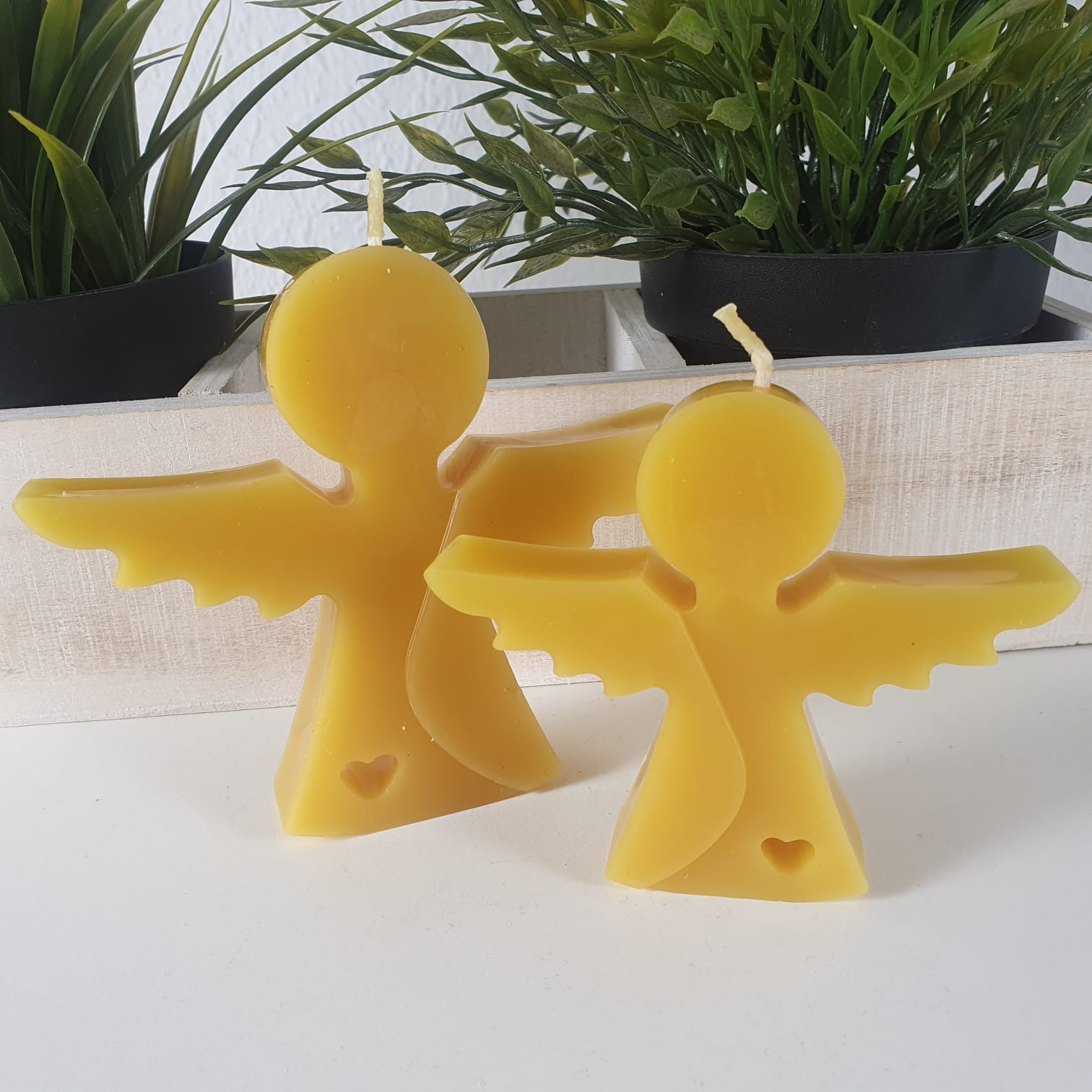 Bienenwachskerze 2er Set Engel Kerze 10,5 cm