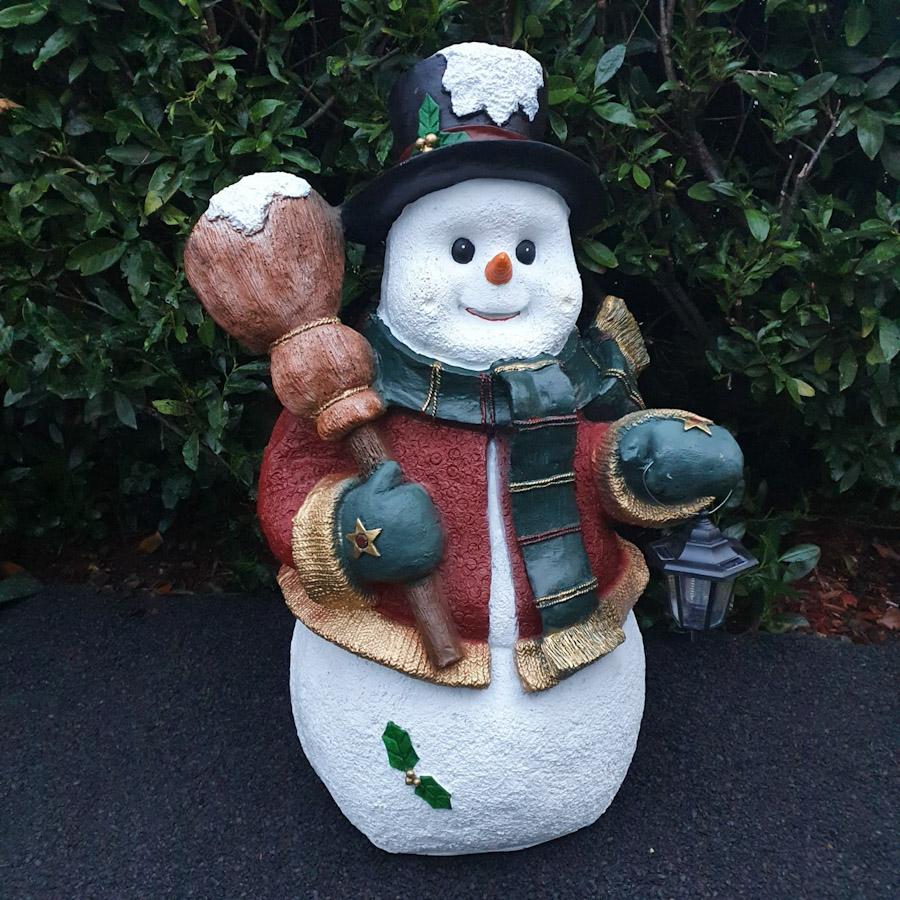 Gartenfigur große Schneemann Figur mit Laterne 103 cm