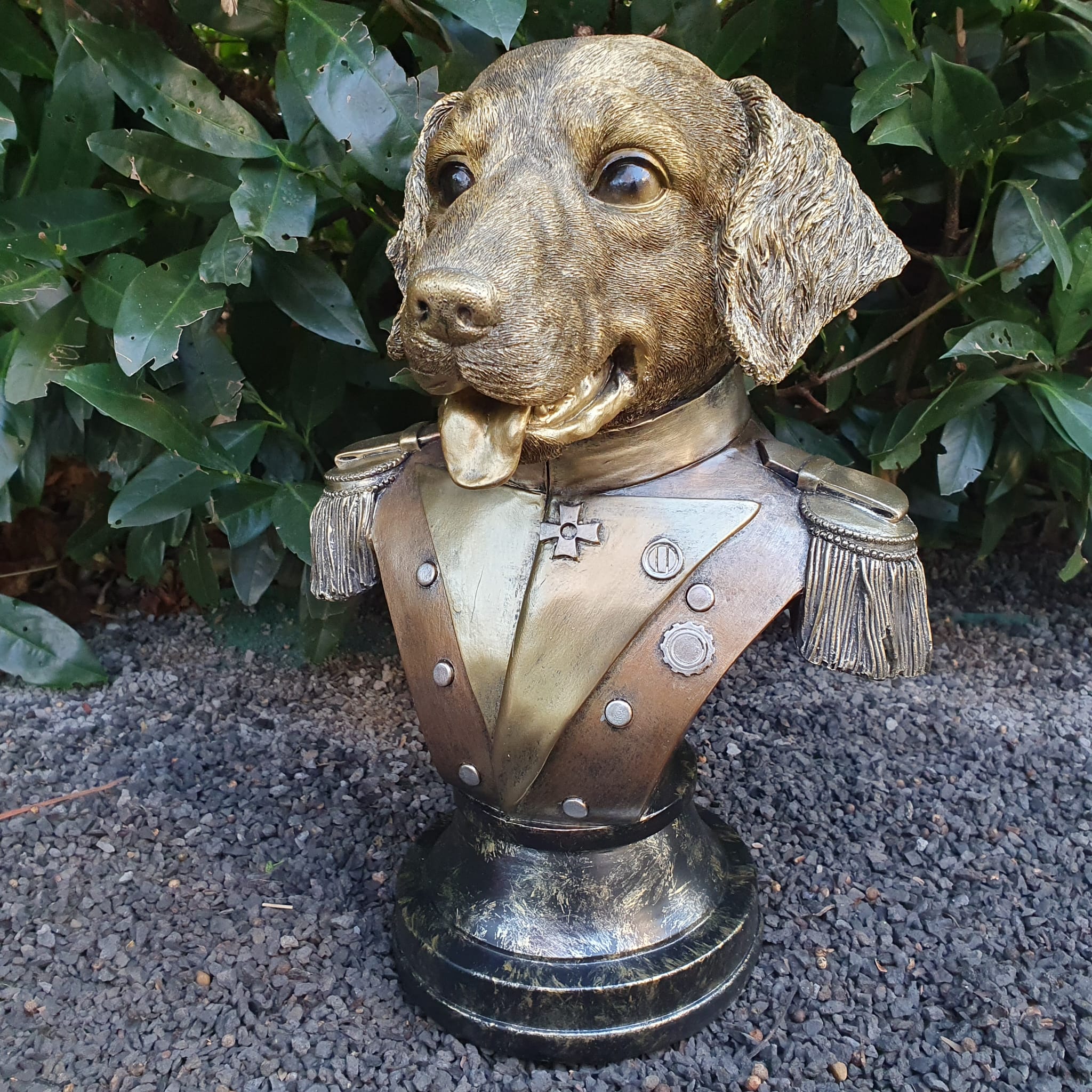 Gartenfigur General Büste Hundefigur 34 cm