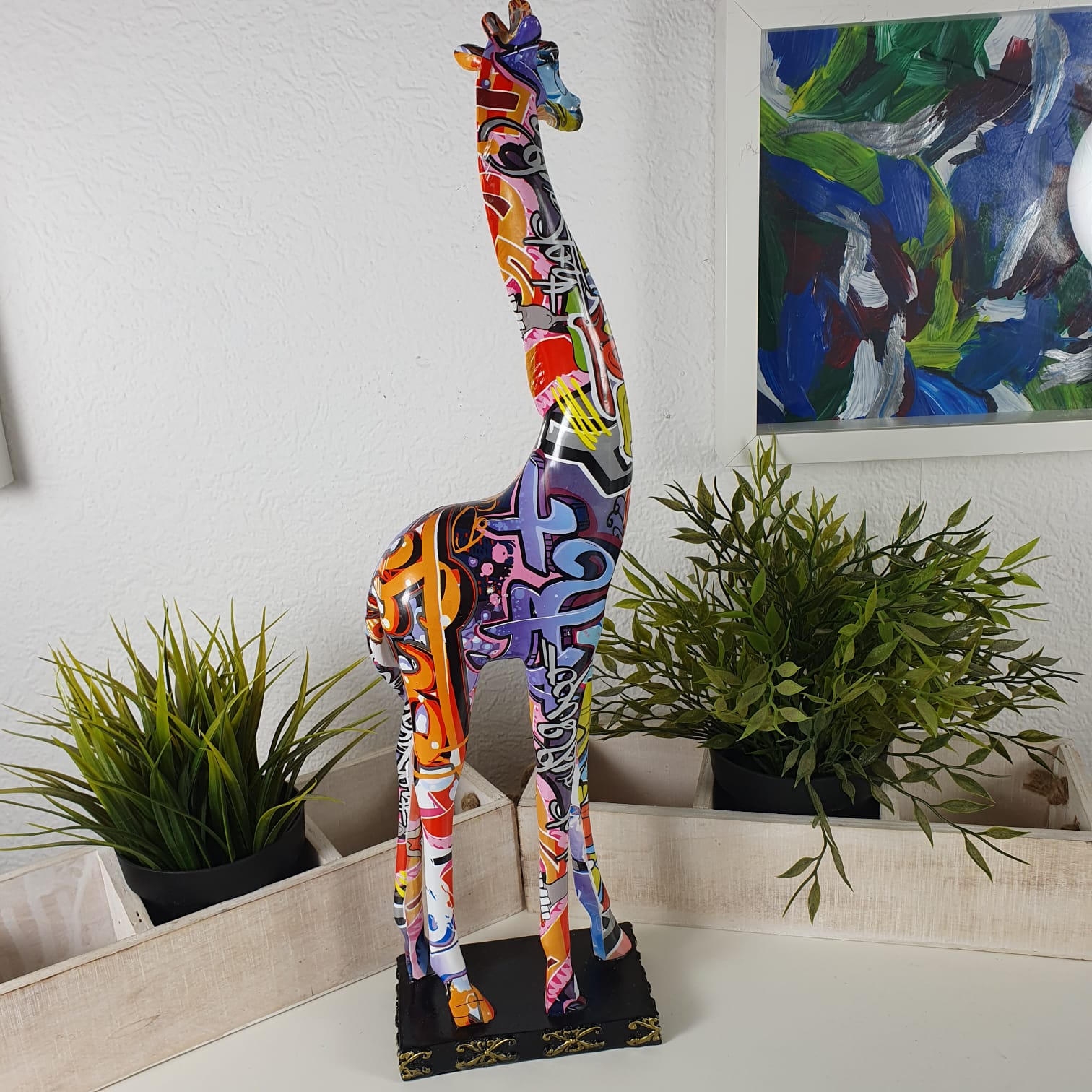 Street Art Giraffen Figur schaut nach links Graffiti style 47 cm