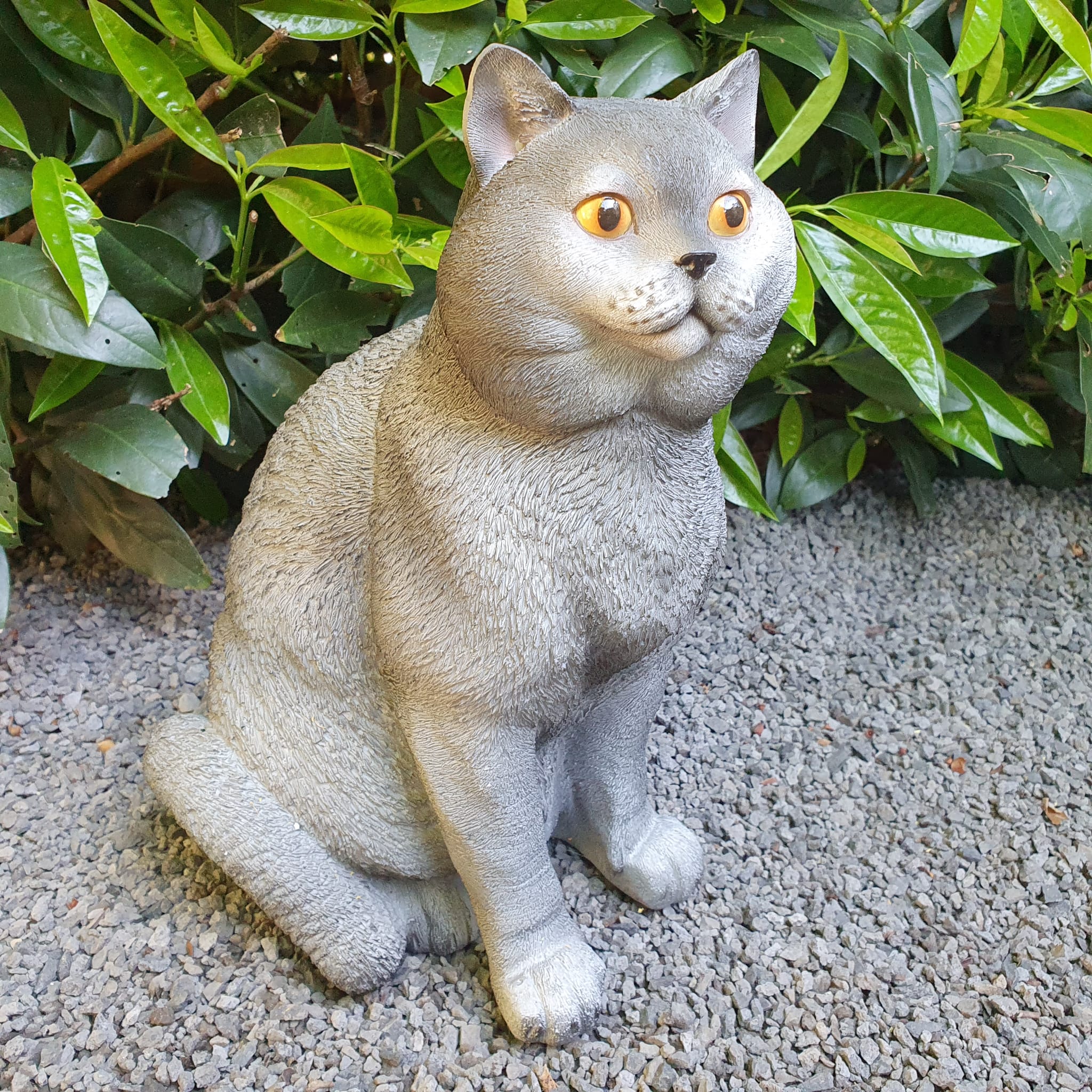 Gartenfigur sitzende graue Katzen Figur 29 cm