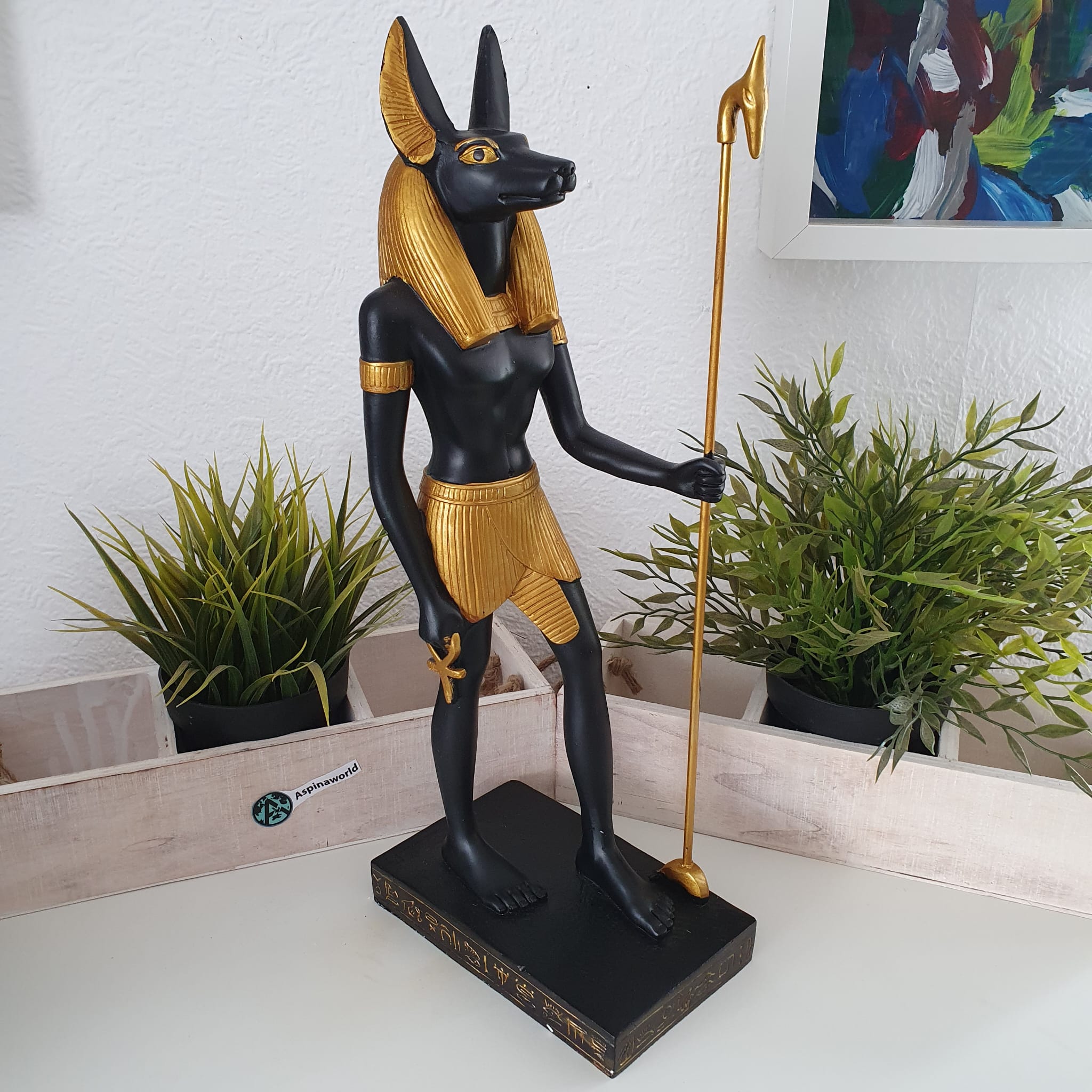 Anubis Figur steht mit Speer im Arm 41 cm