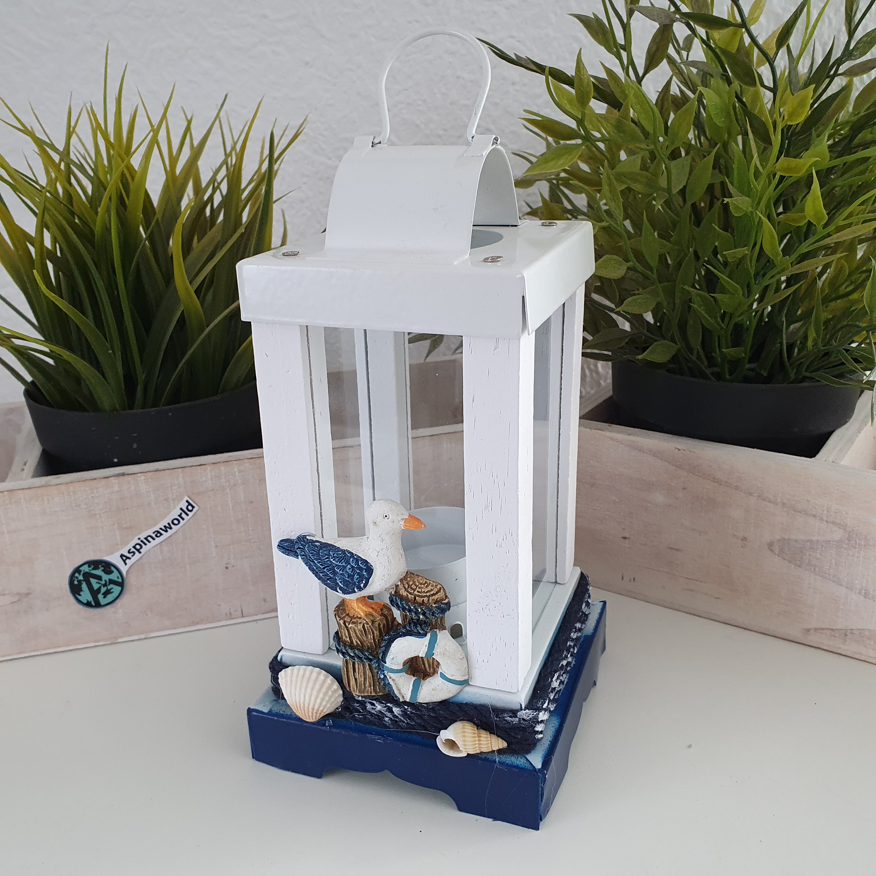 Maritime Deko Laternen Teelichthalter aus Metall mit Möwe 22 cm