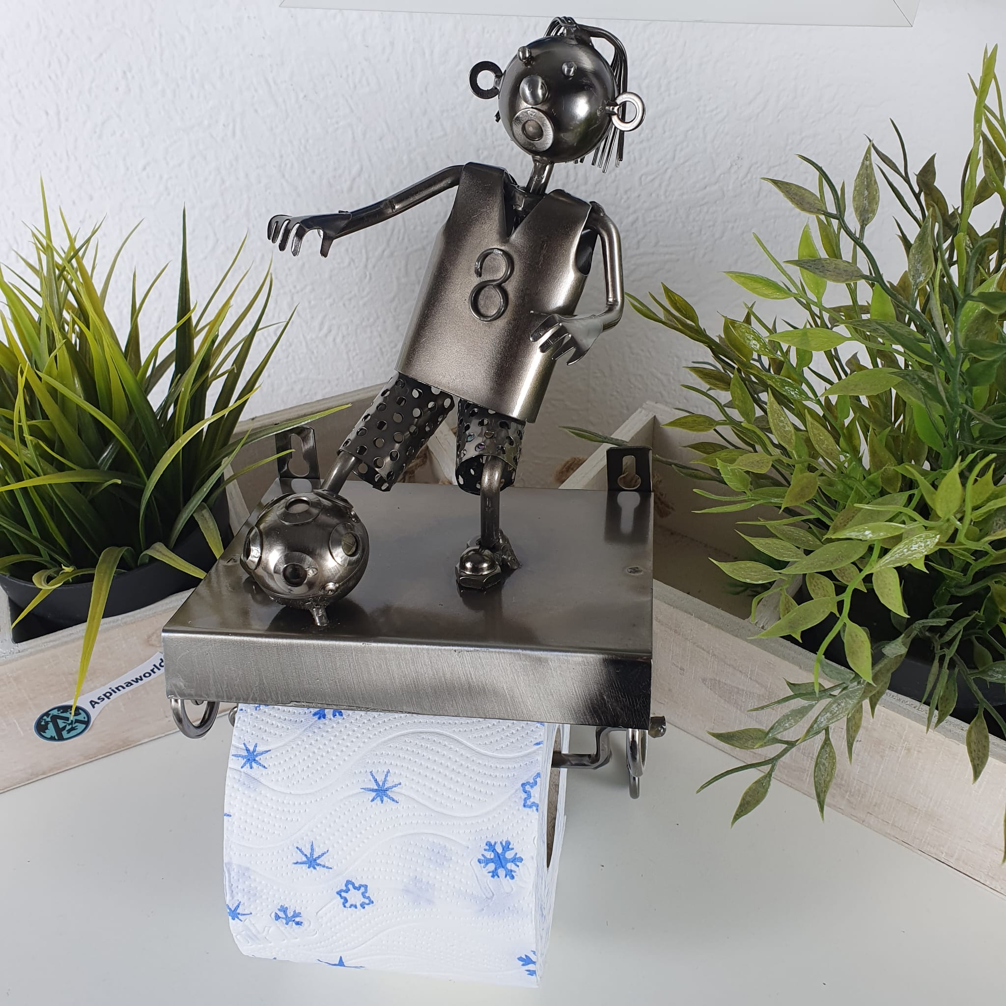 Toilettenpapierhalter mit Fußballer Figur aus Metall 28 cm