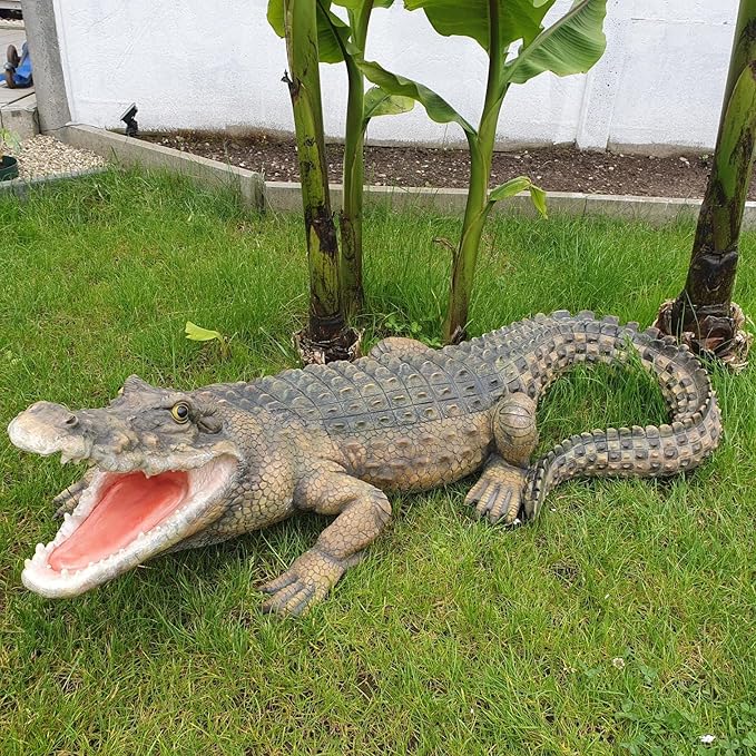 Gartenfigur Große Krokodil Figur mit offenem Maul 120 cm lang