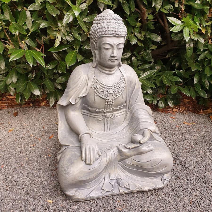 Gartenfigur sitzende Buddha Figur in Beton Optik 64 cm