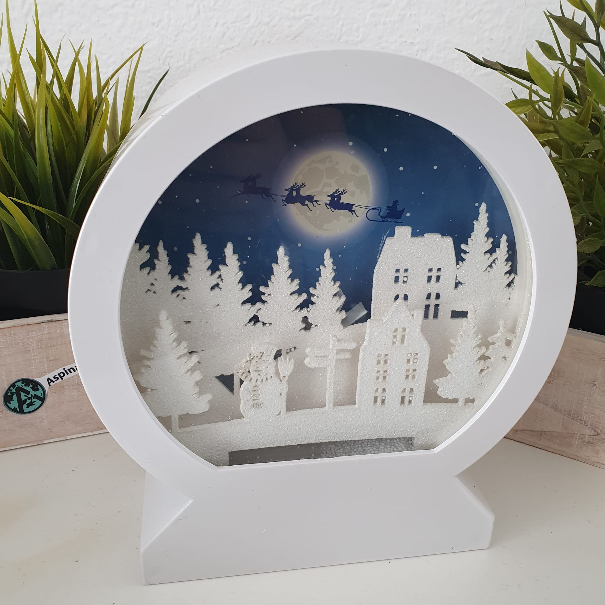 Weihnachtsmotiv mit Licht und Schneegestöber 20 cm