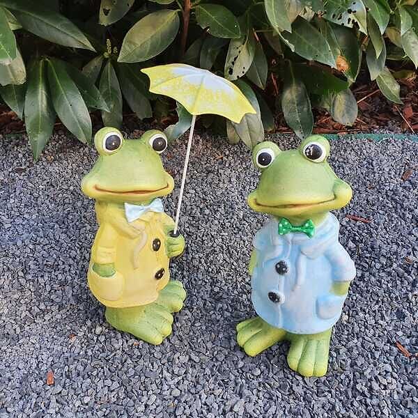 Gartenfigur Frosch Figur mit Regenschirm 2er Set  20 cm