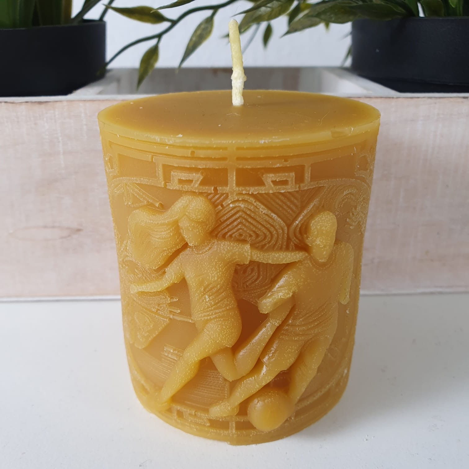 Bienenwachskerze Stumpenkerze Fußball Kerze 7,5  cm