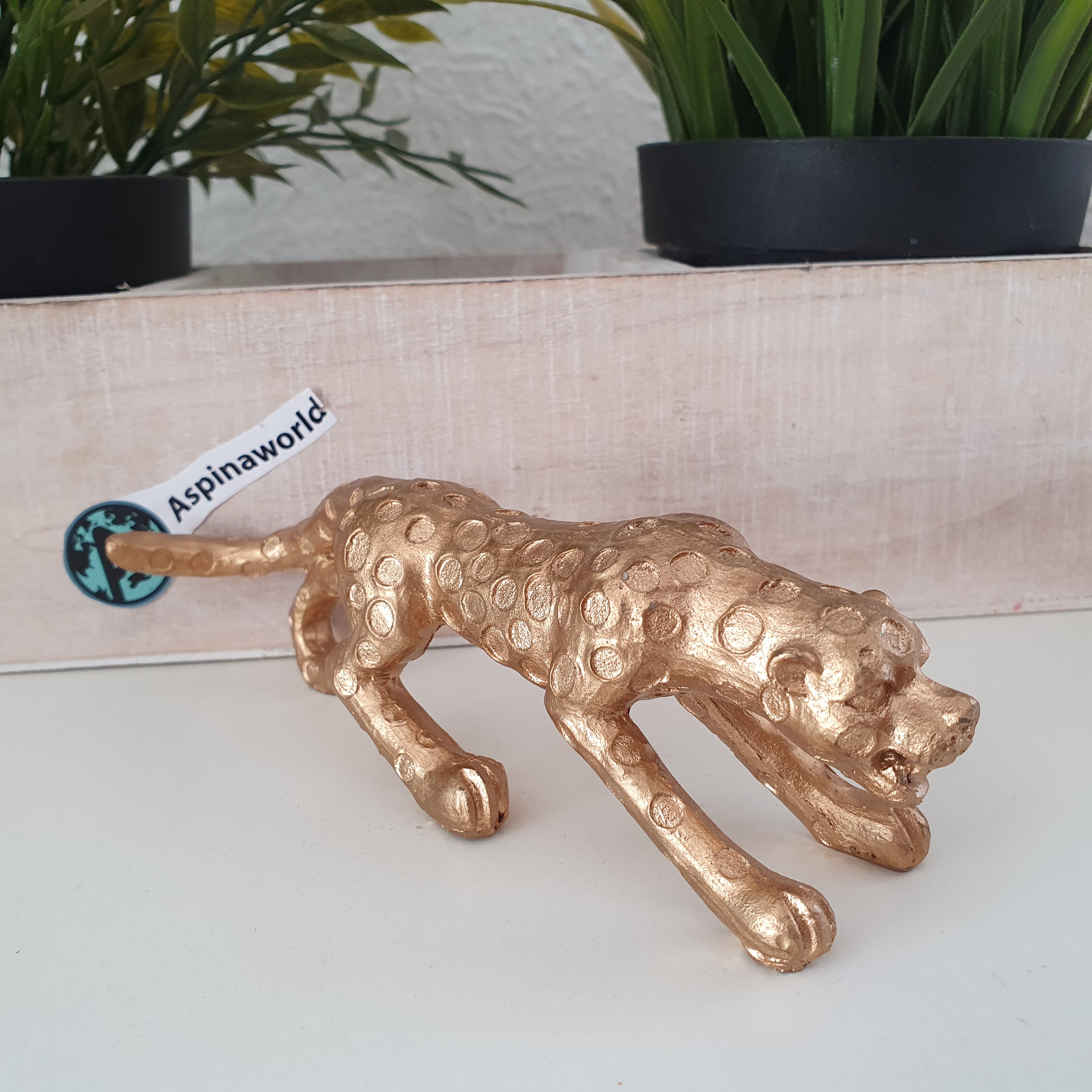 Leoparden Figur im Goldton 15 cm lang