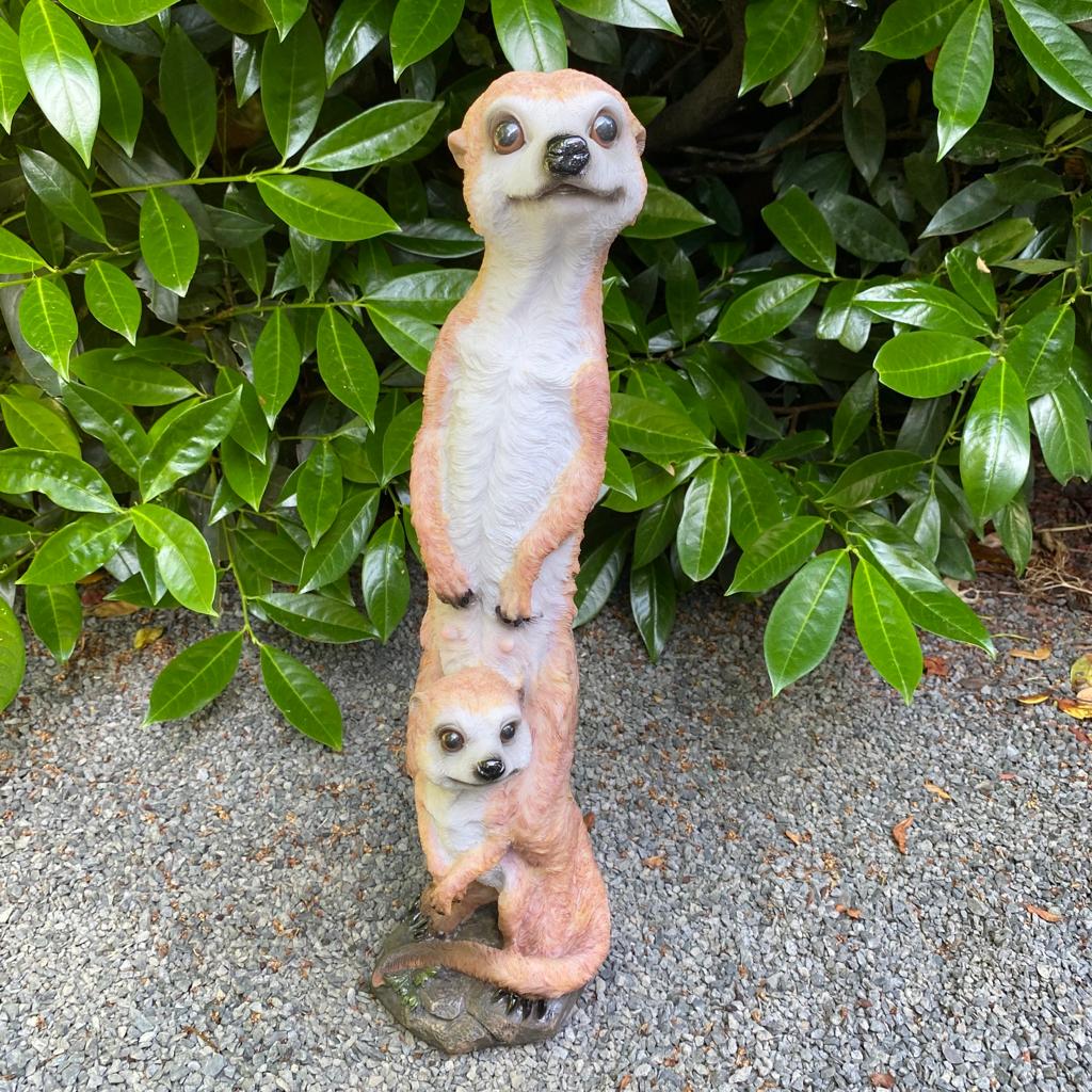Gartenfigur Erdmännchen Figur mit Kinder 46 cm
