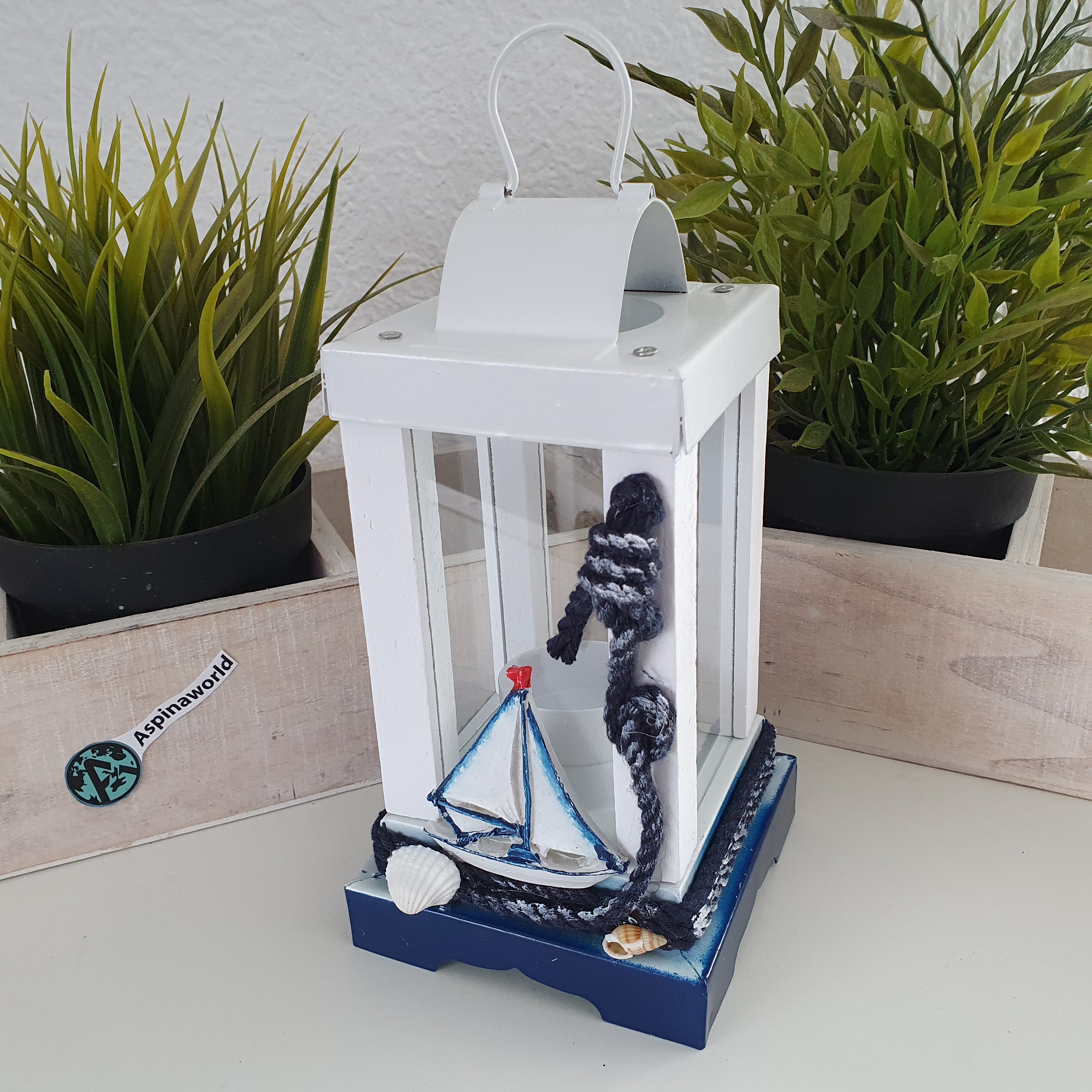 Maritime Deko Laternen Teelichthalter aus Metall mit Schiff  22 cm