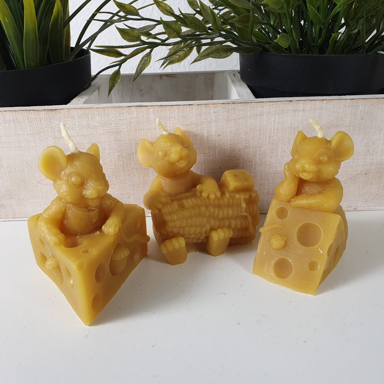 Bienenwachskerze lustige Maus Kerze im 3er Set 6 cm