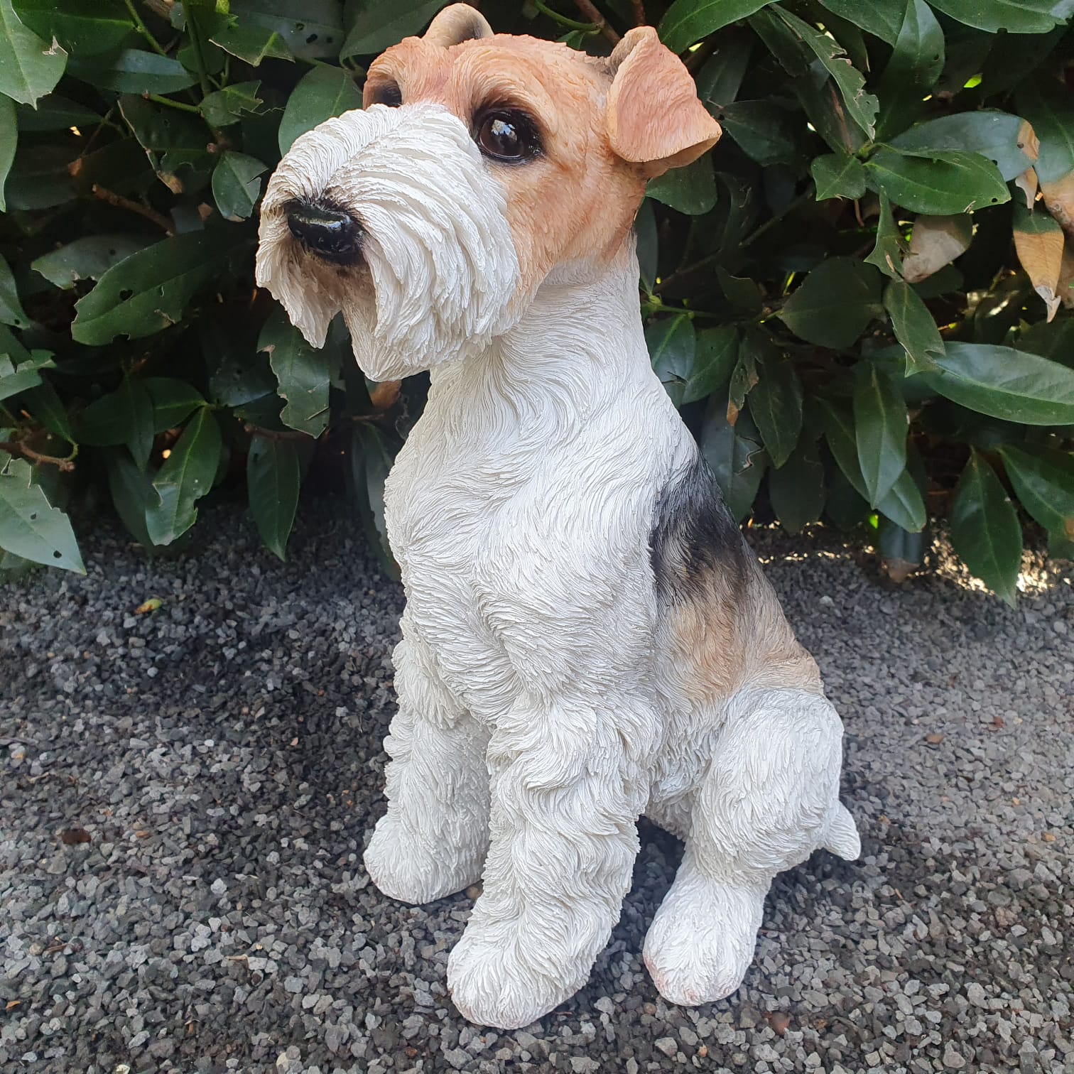 Gartenfigur Foxterrier Hunde Figur sitzt 34 cm