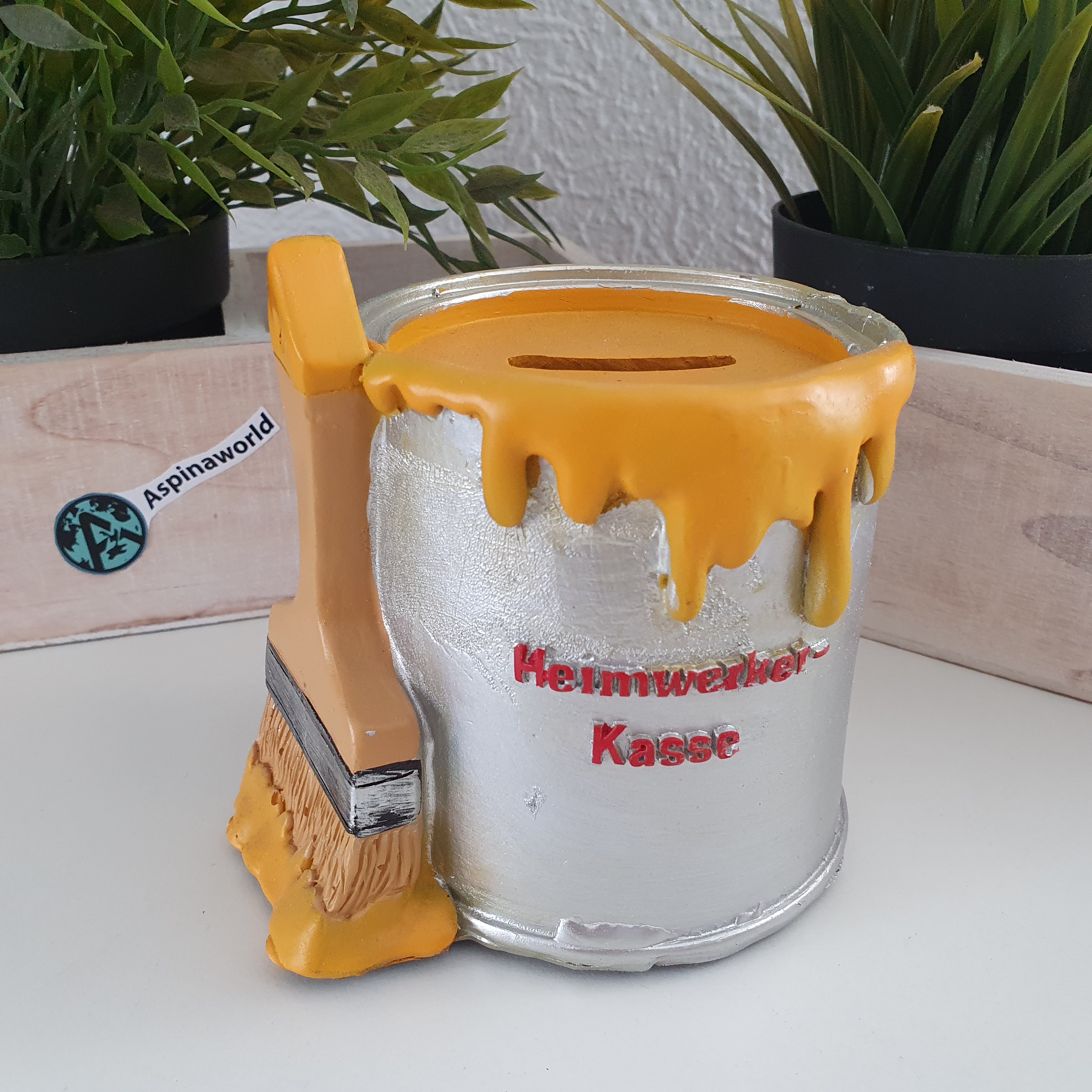 Deko Spardose Farbtopf in Gelb 12 cm