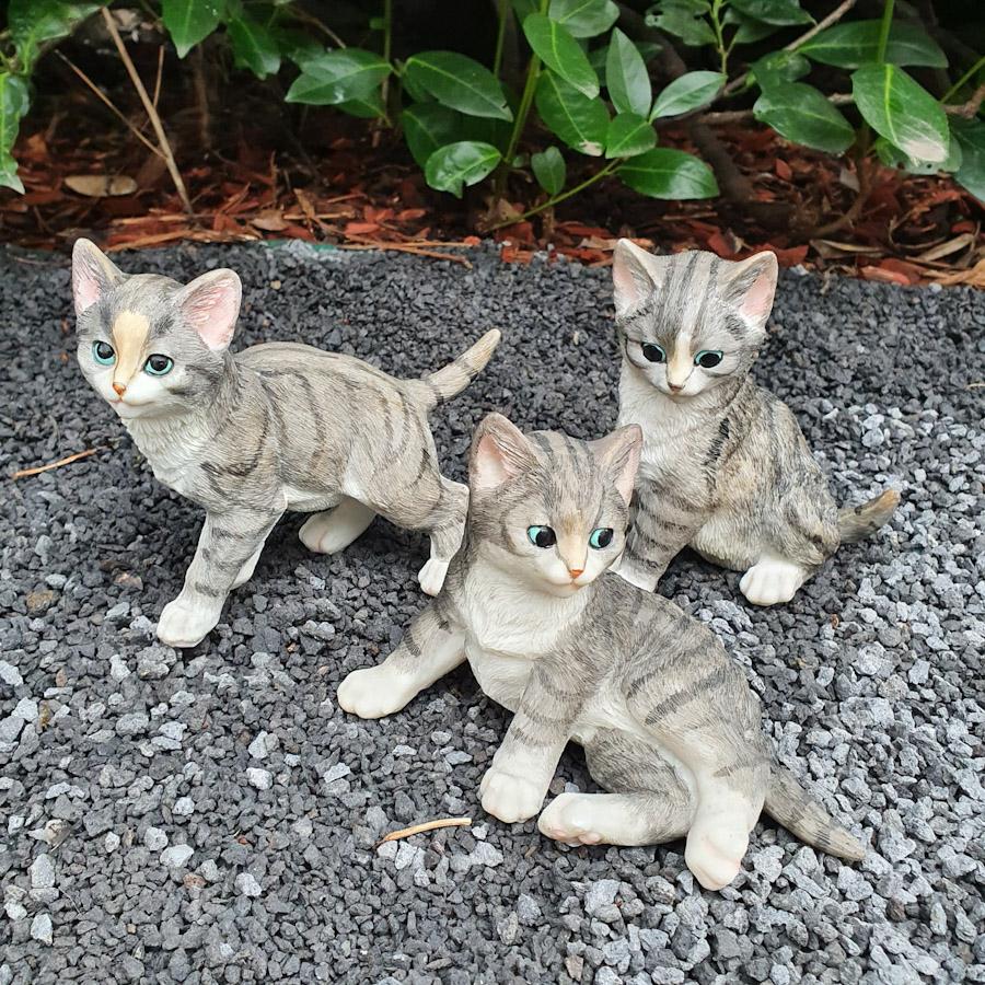Gartenfigur 3er Set Katzen Figuren 14 cm