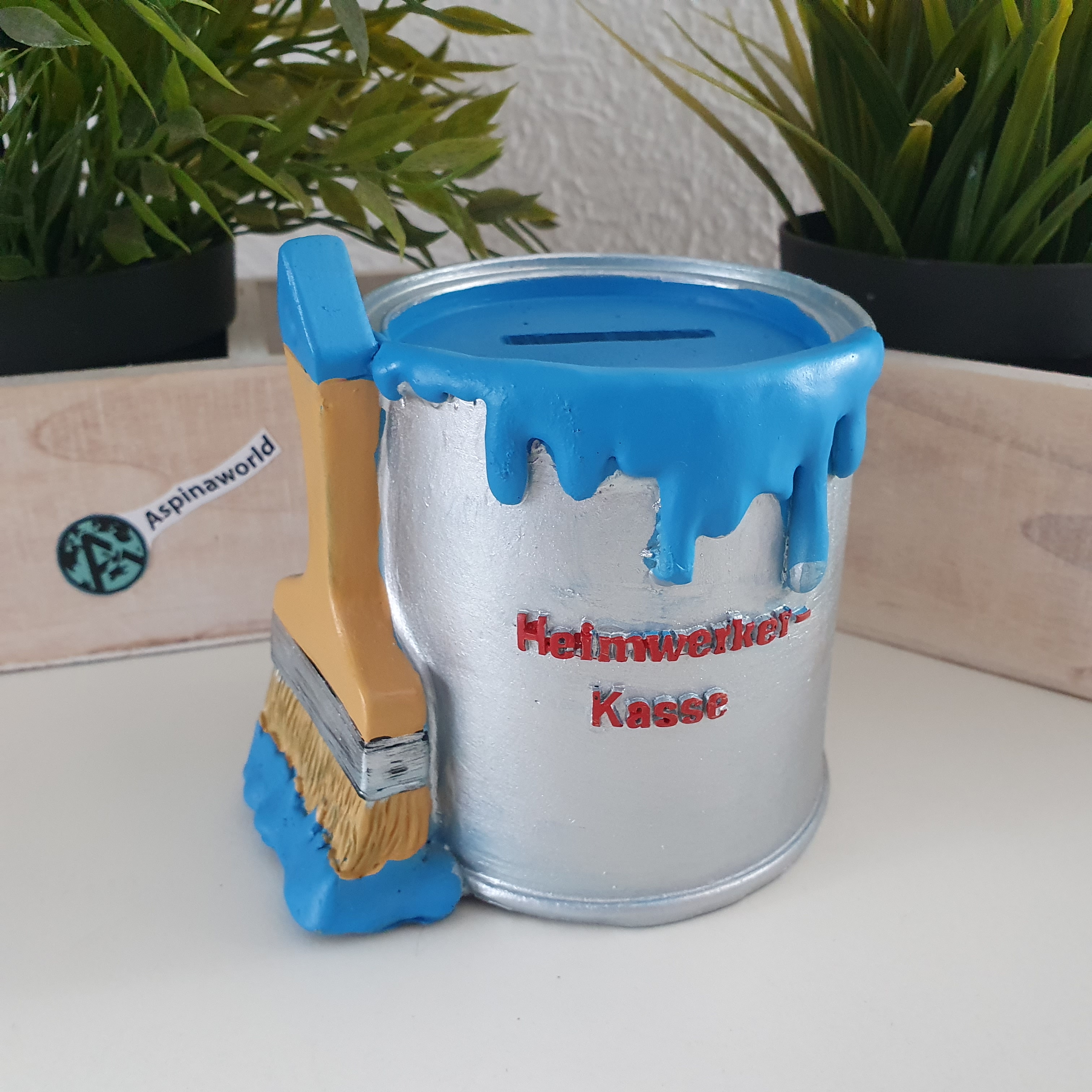 Deko Spardose Farbtopf in blau 12 cm