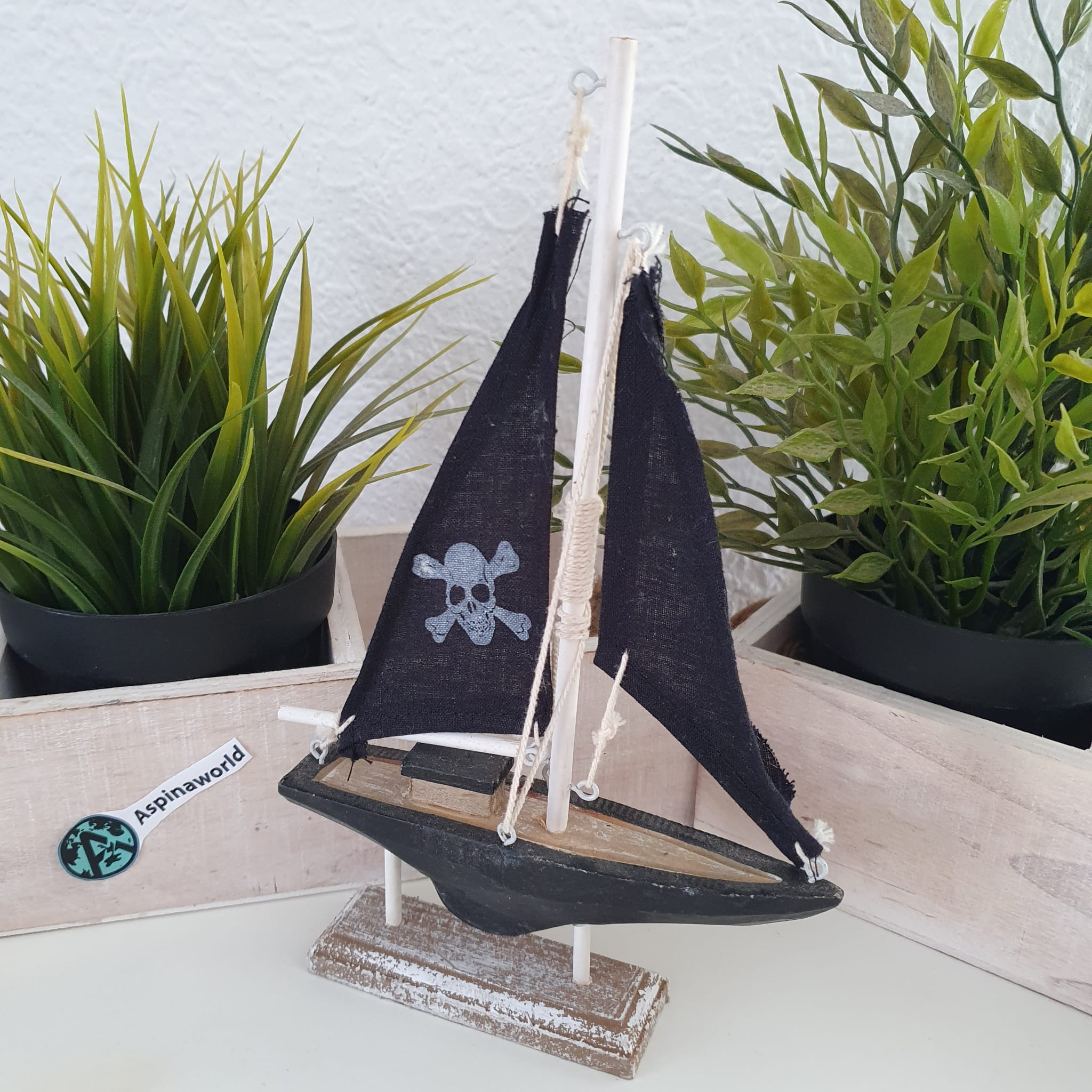 Antik Stil Deko - Boot mit Piraten-Segel 23 cm