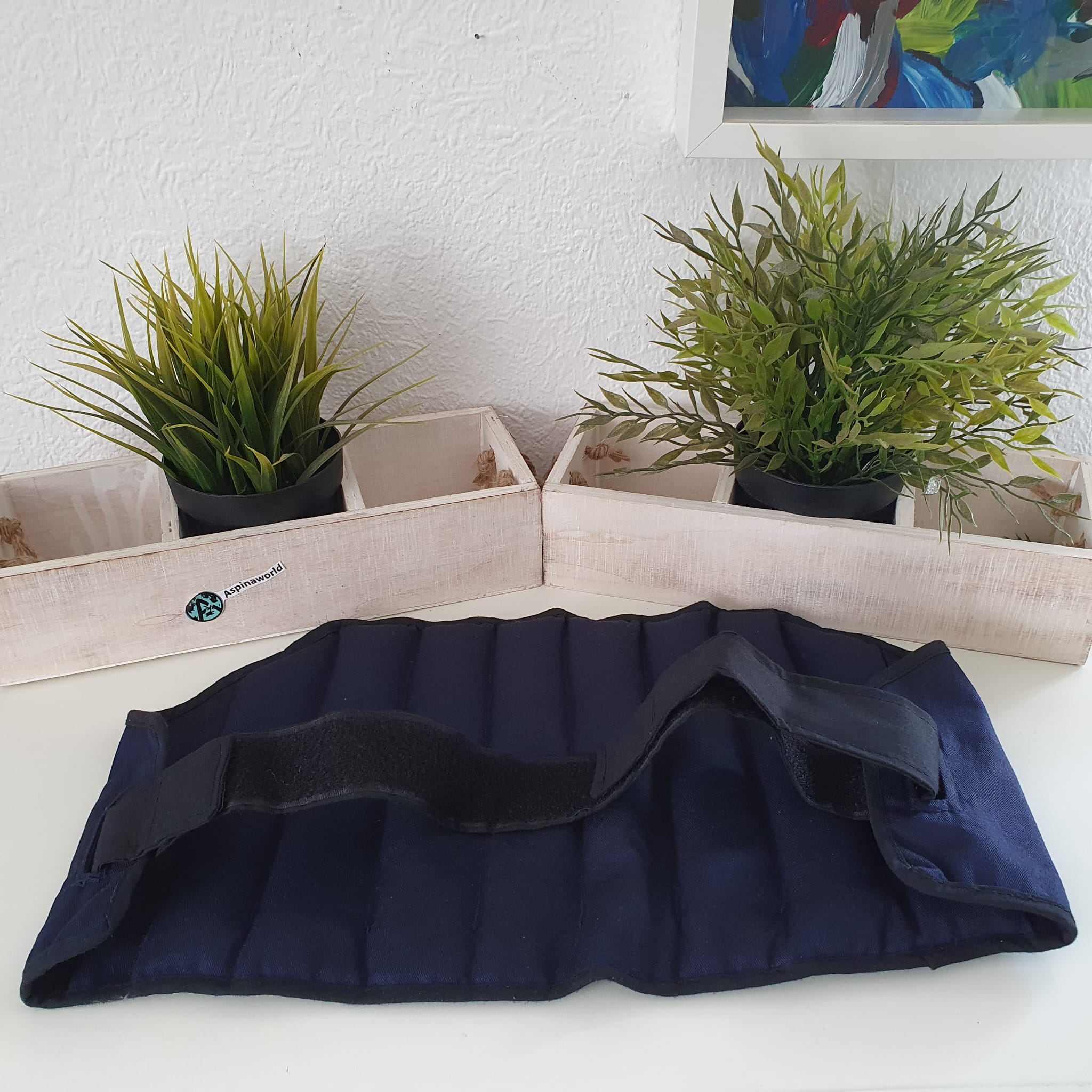 Rückenwärmer mit Hirsefüllung blau zum umhängen mit Klettverschluss