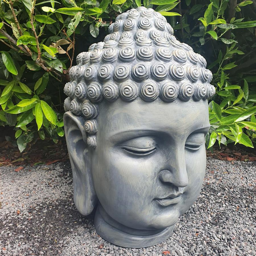 Gartenfigur Buddha Kopf Figur in grau 53 cm