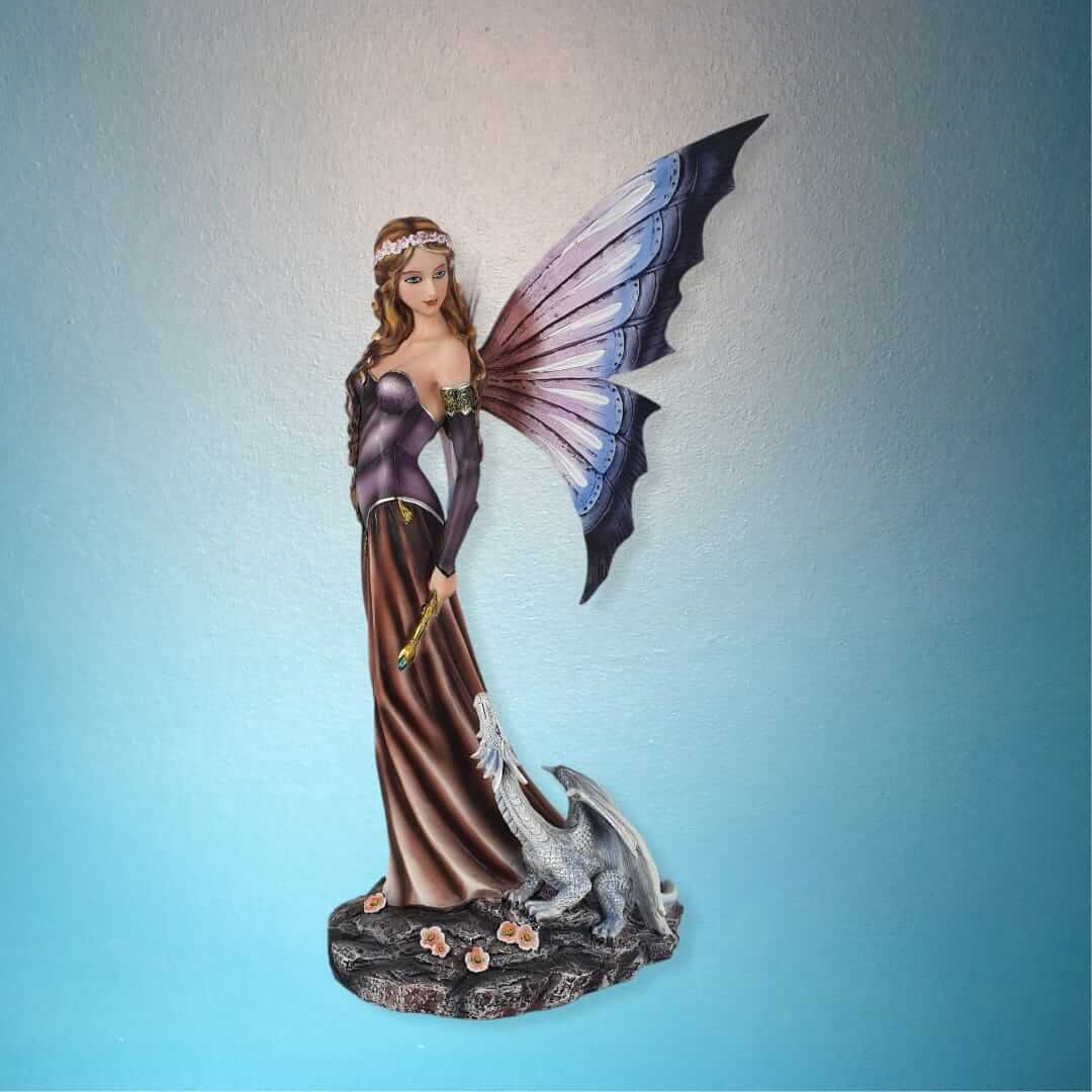Drachenfee"Wanda" hält Feen- stab mit kleinem Drachen 53 cm