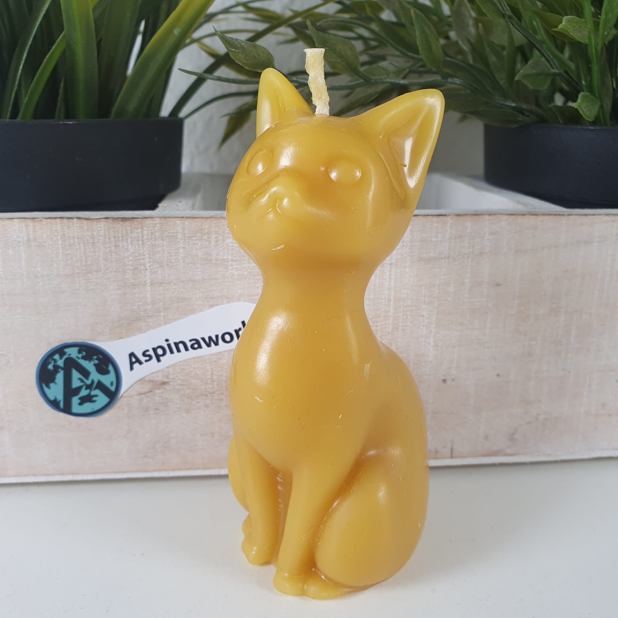 Bienenwachskerze Katzen Kerze mit langem Hals 10 cm