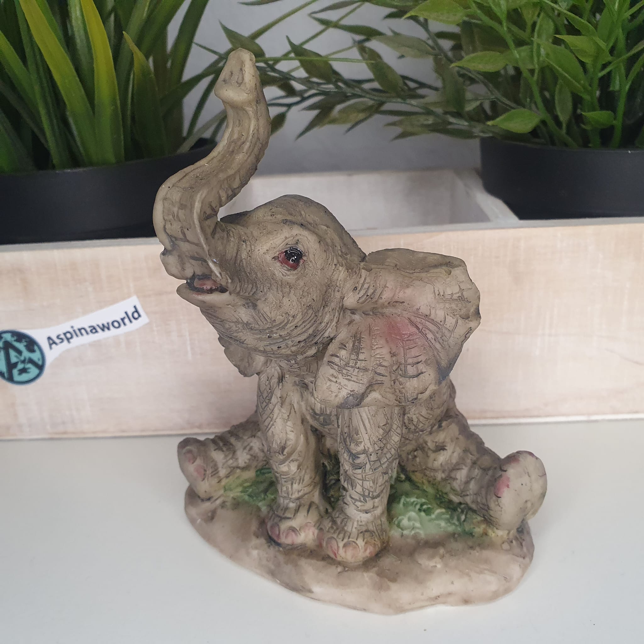 Dekofigur sitzende Elefanten Figuren Rüssel oben 12 cm