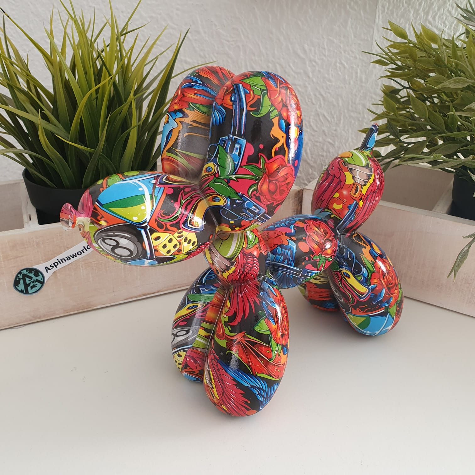 Street Art Ballon Hund Figur Graffiti style 18 cm