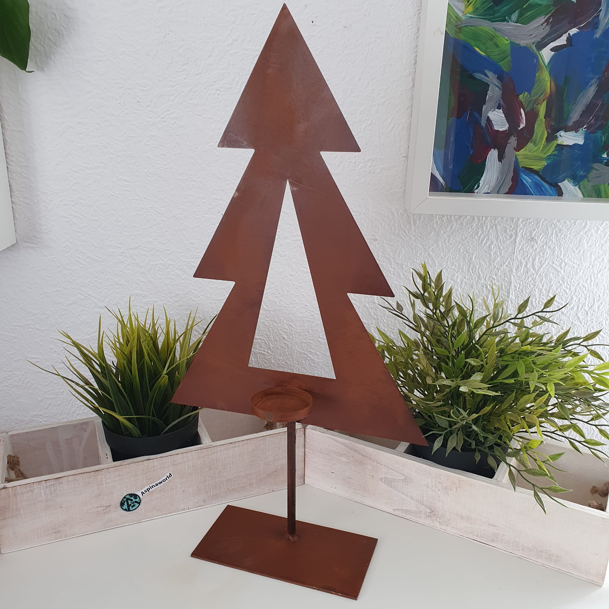 Dekofigur Metall Baum mit Teelichthalter 47 cm