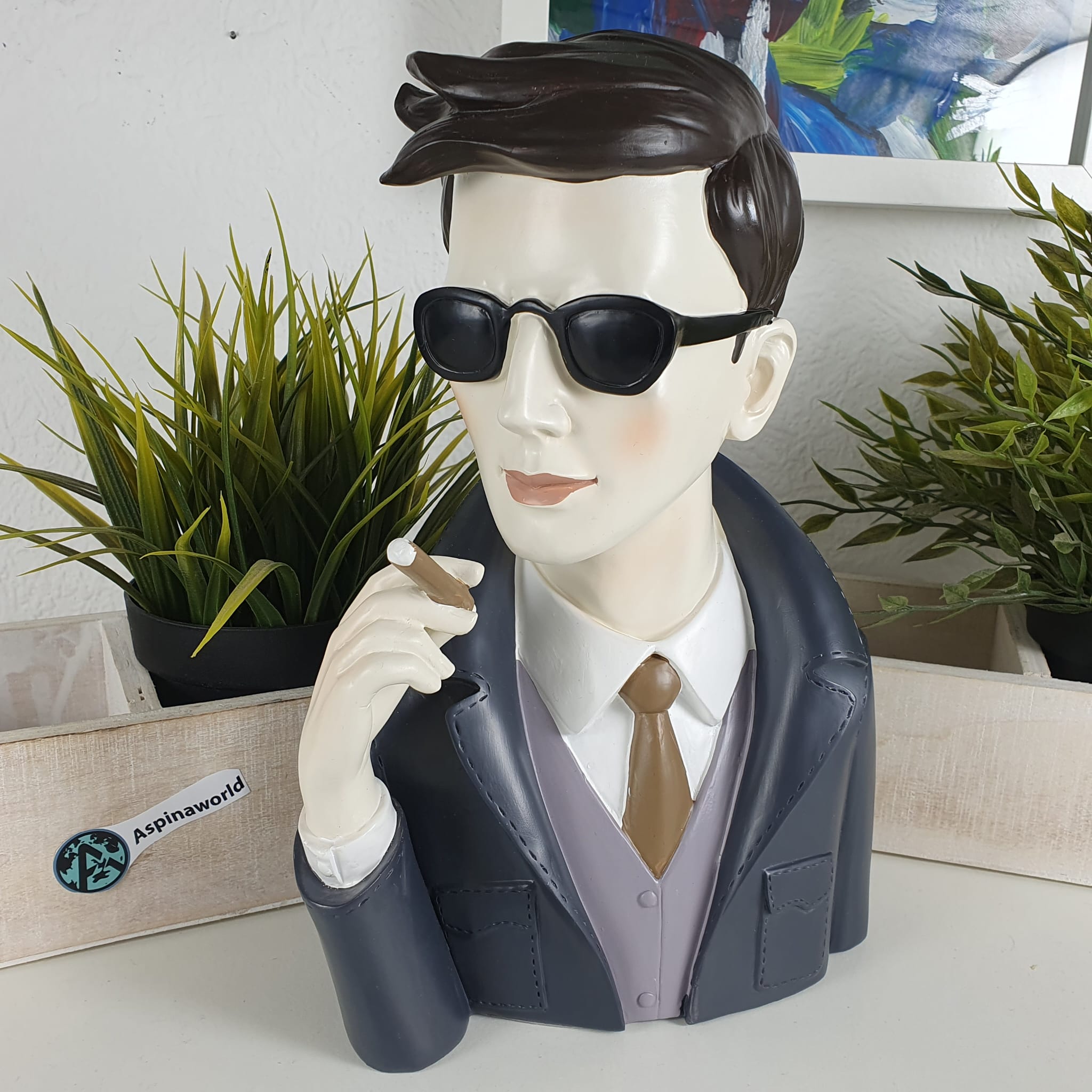 Deko Männerbüste mit Zigarette und Sonnenbrille 25 cm