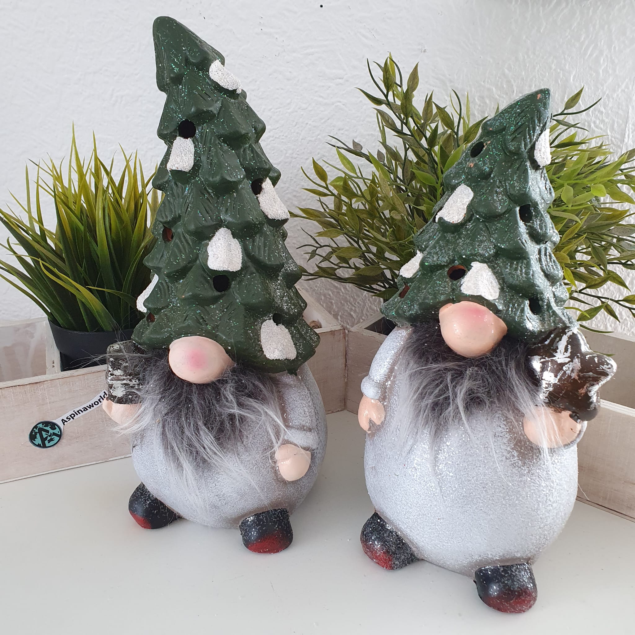 Dekofigur Wichtel Figur mit  Tannenhut Hut 2er Set 28 cm
