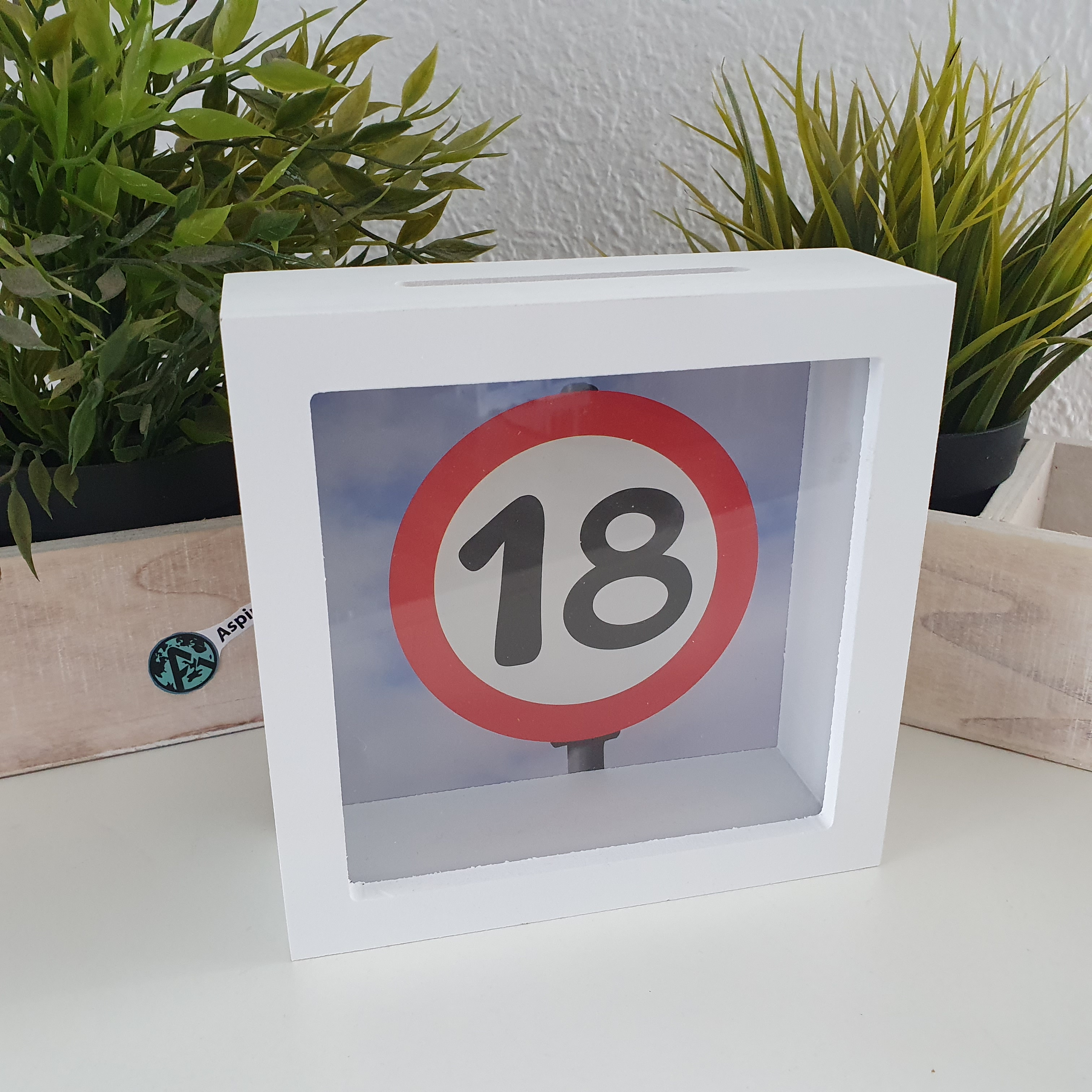 Bilderrahmen Spardose  "18" 15 cm