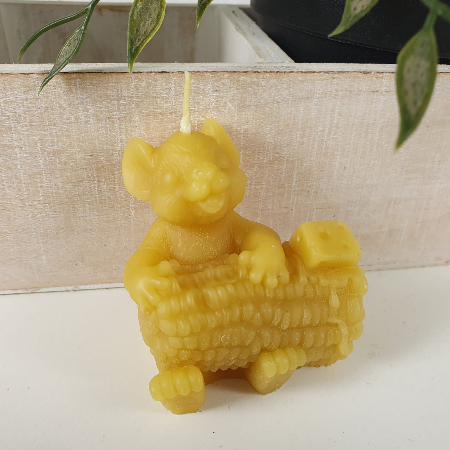 Bienenwachskerze Maus Kerze mit Maiskolben 6 cm