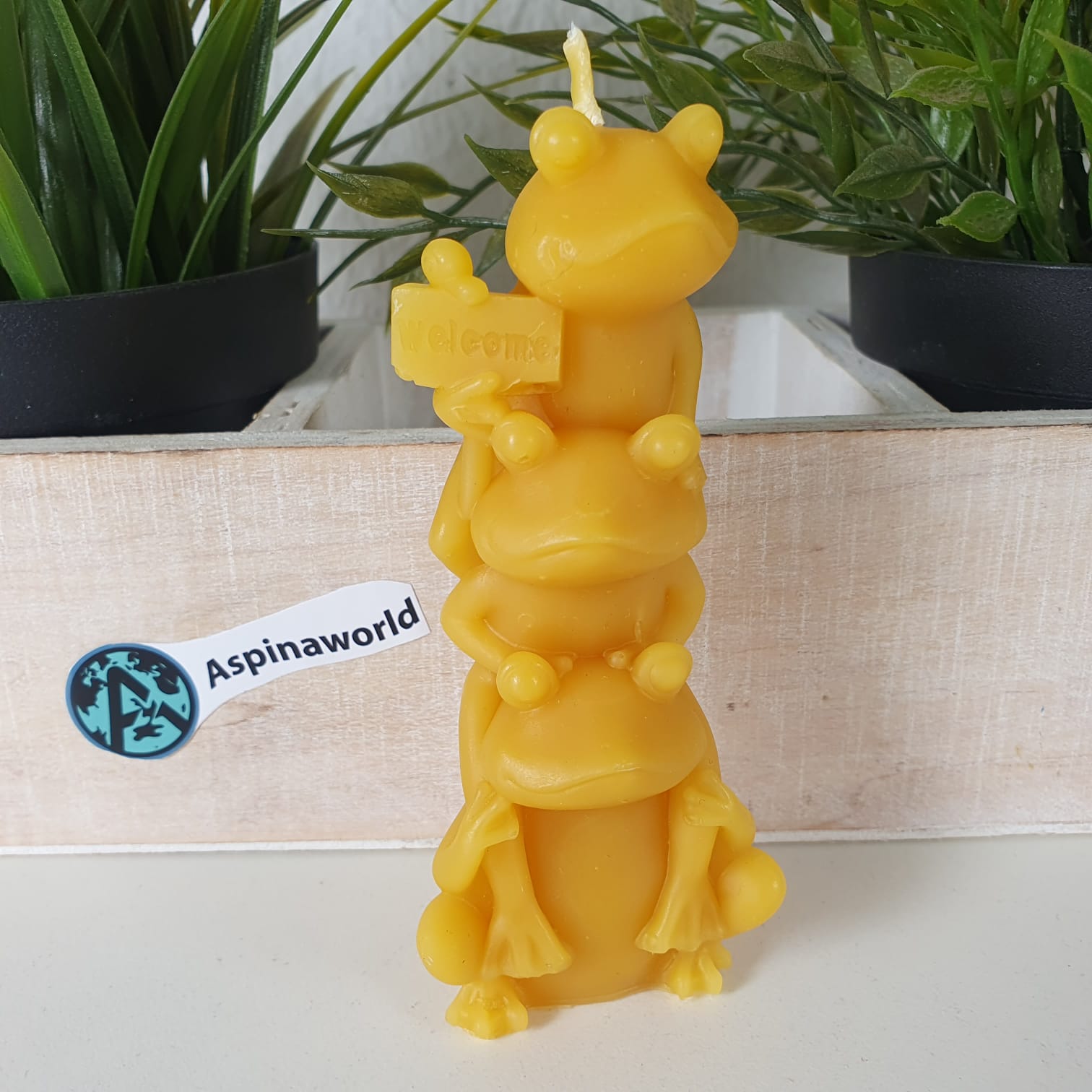 Bienenwachskerze drei Frösche aufeinander 11 cm