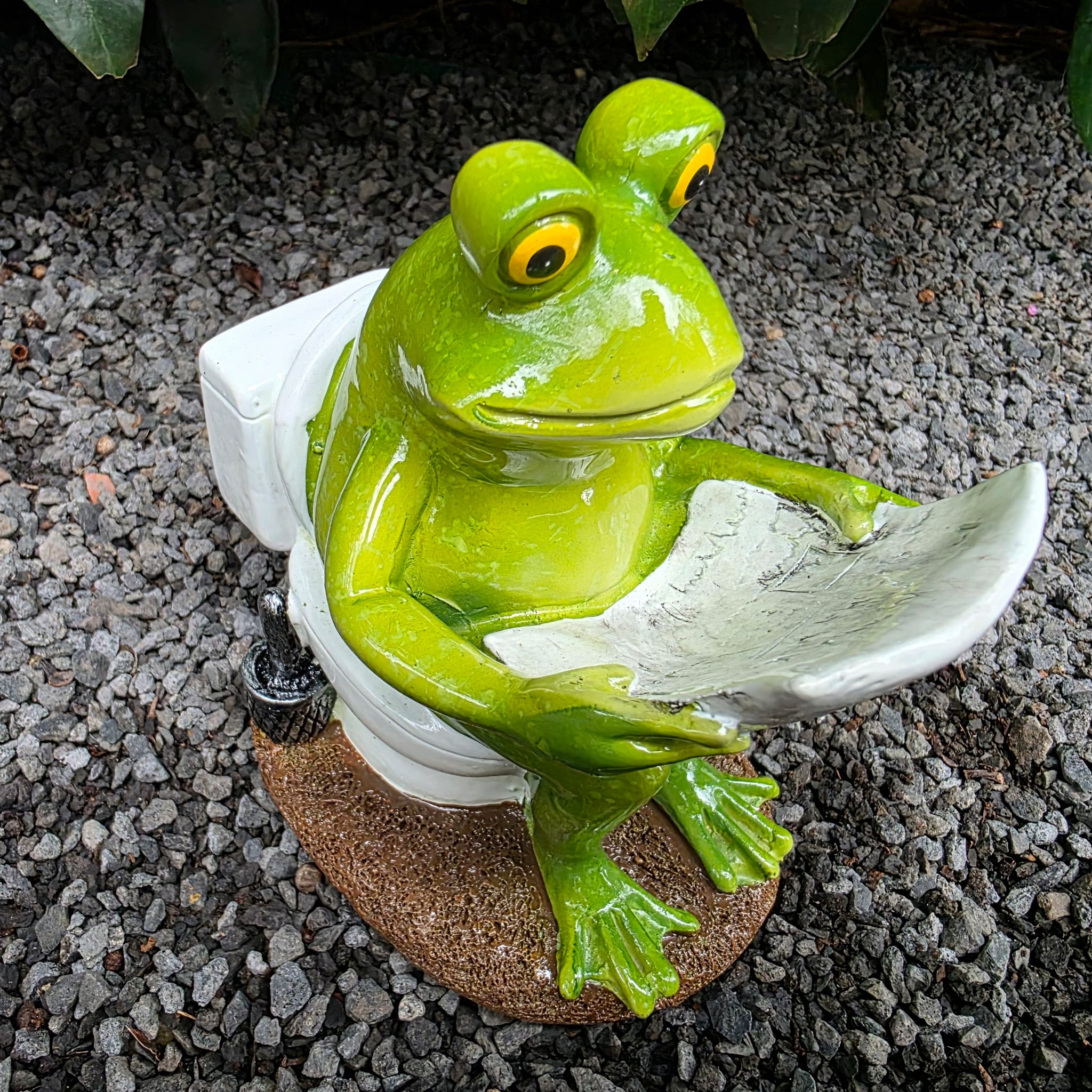 Gartenfigur Frosch Figur auf dem Klo 12 cm