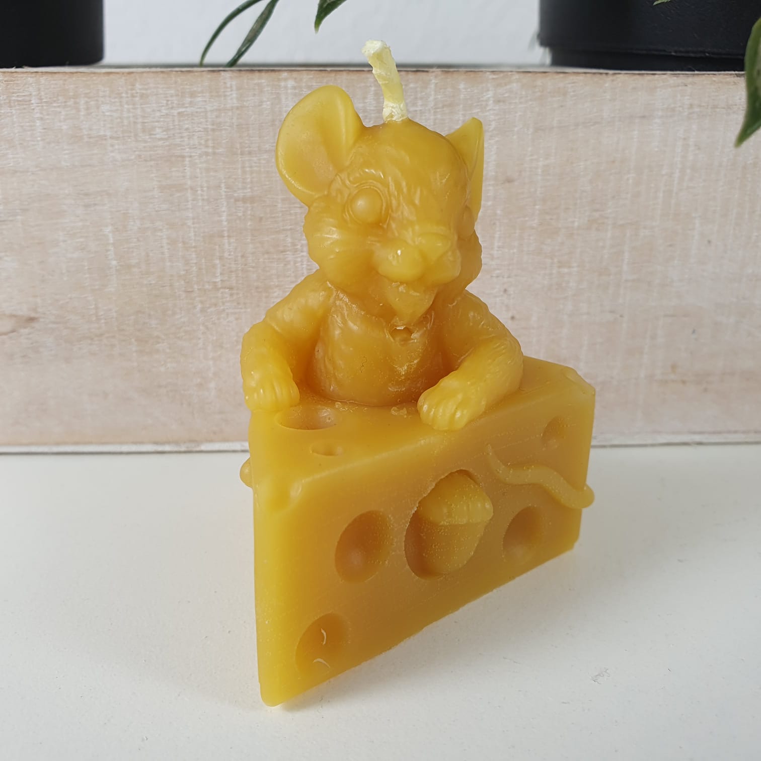 Bienenwachskerze Maus Kerze im Käse 6,5 cm