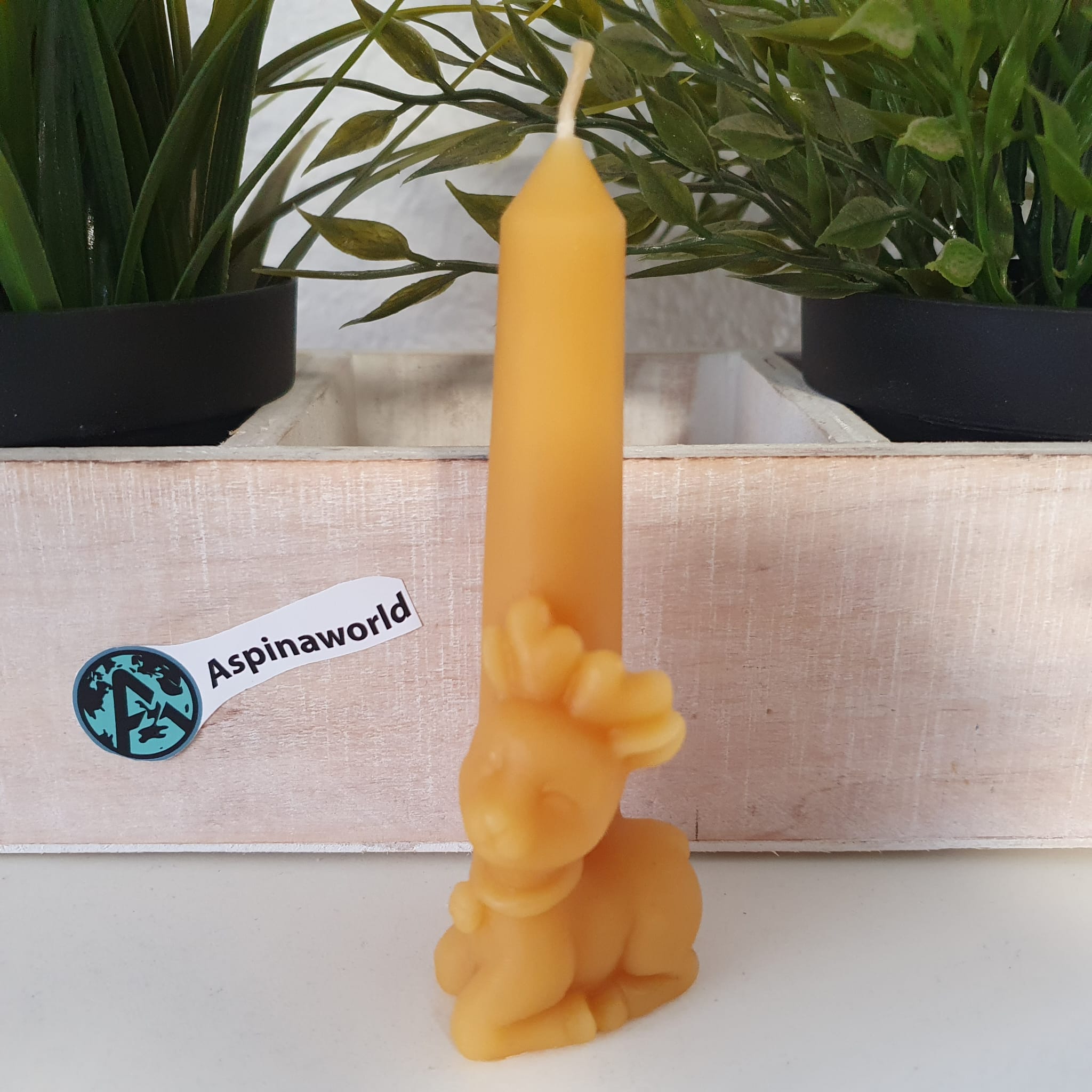 Bienenwachskerze Rentier an Kerze 12 cm