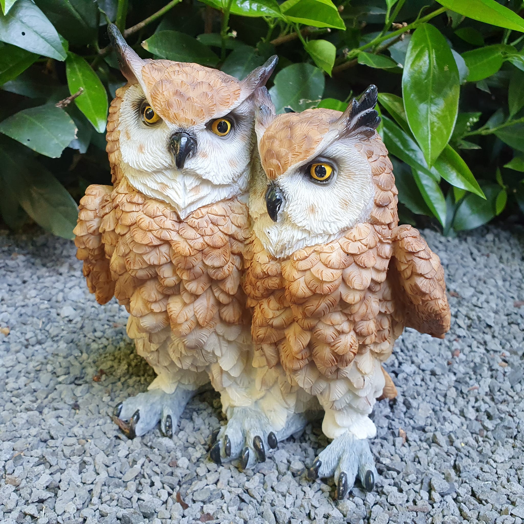 Gartenfigur braunes Eulenpaar 19 cm