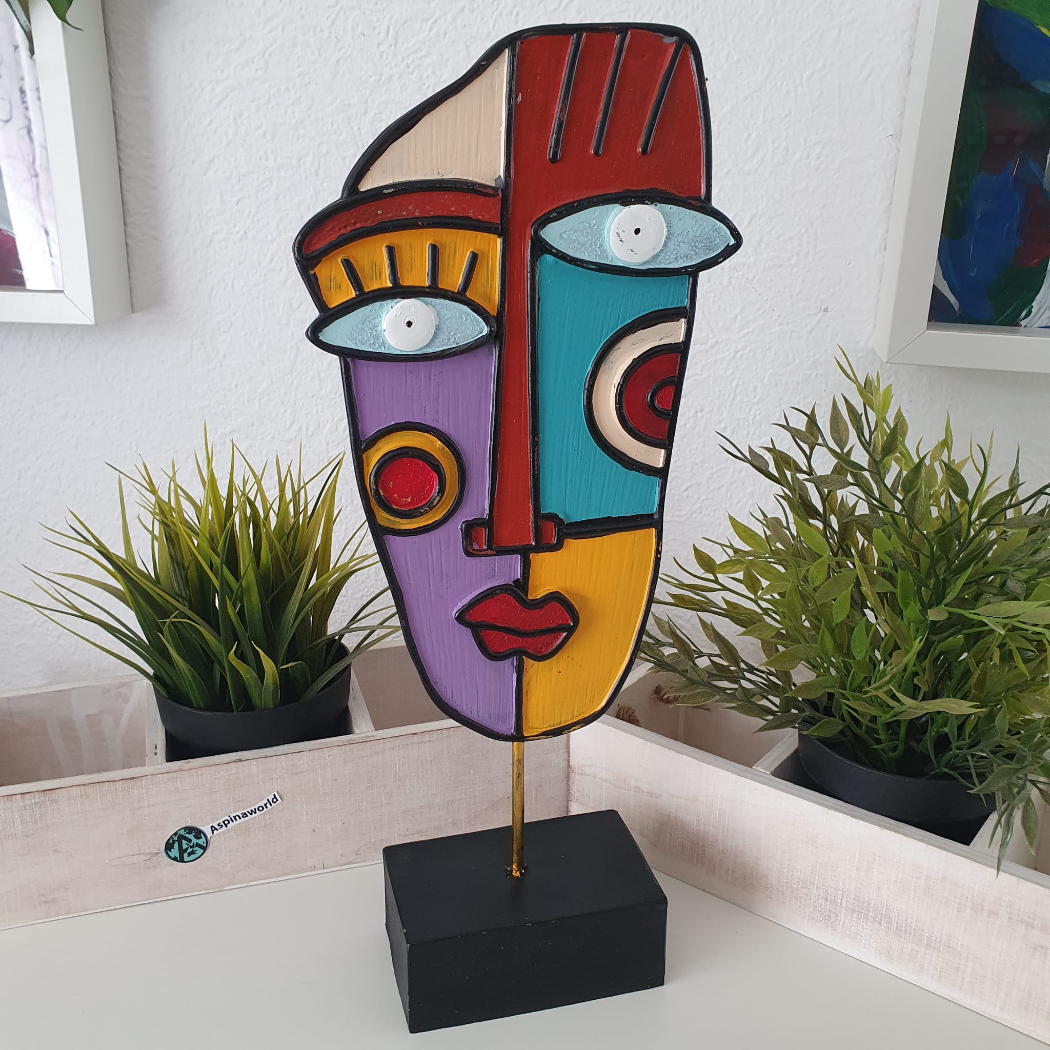 Abstrakte Gesichts Skulptur auf Sockel 38 cm