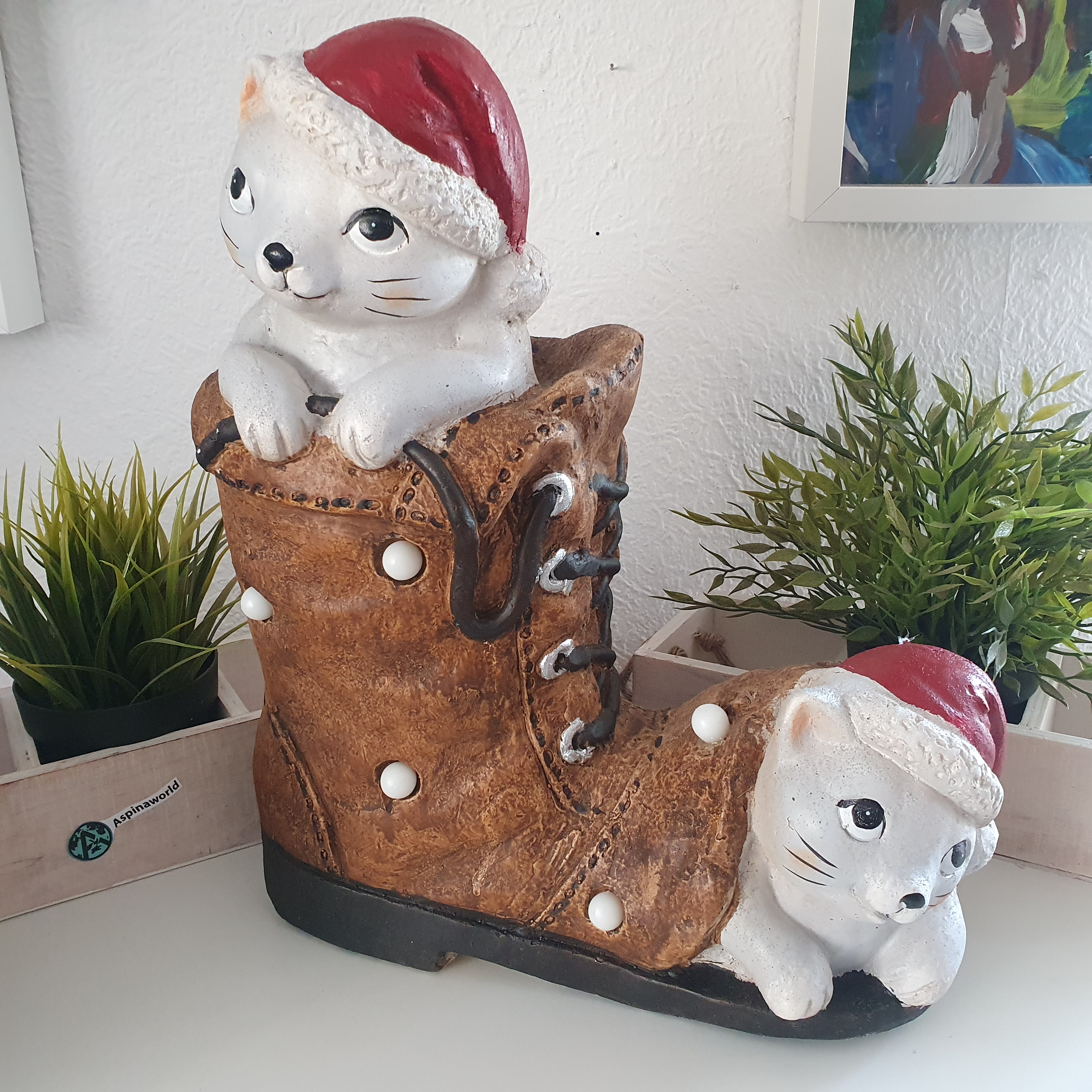 Weihnachtsschuh mit Mäusen und LED 38 cm