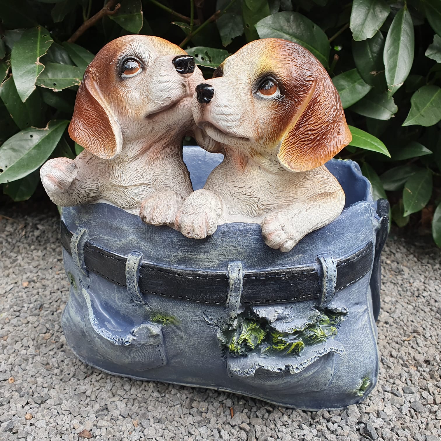 Gartenfigur Blumentopf mit Hunde Figur 23 cm