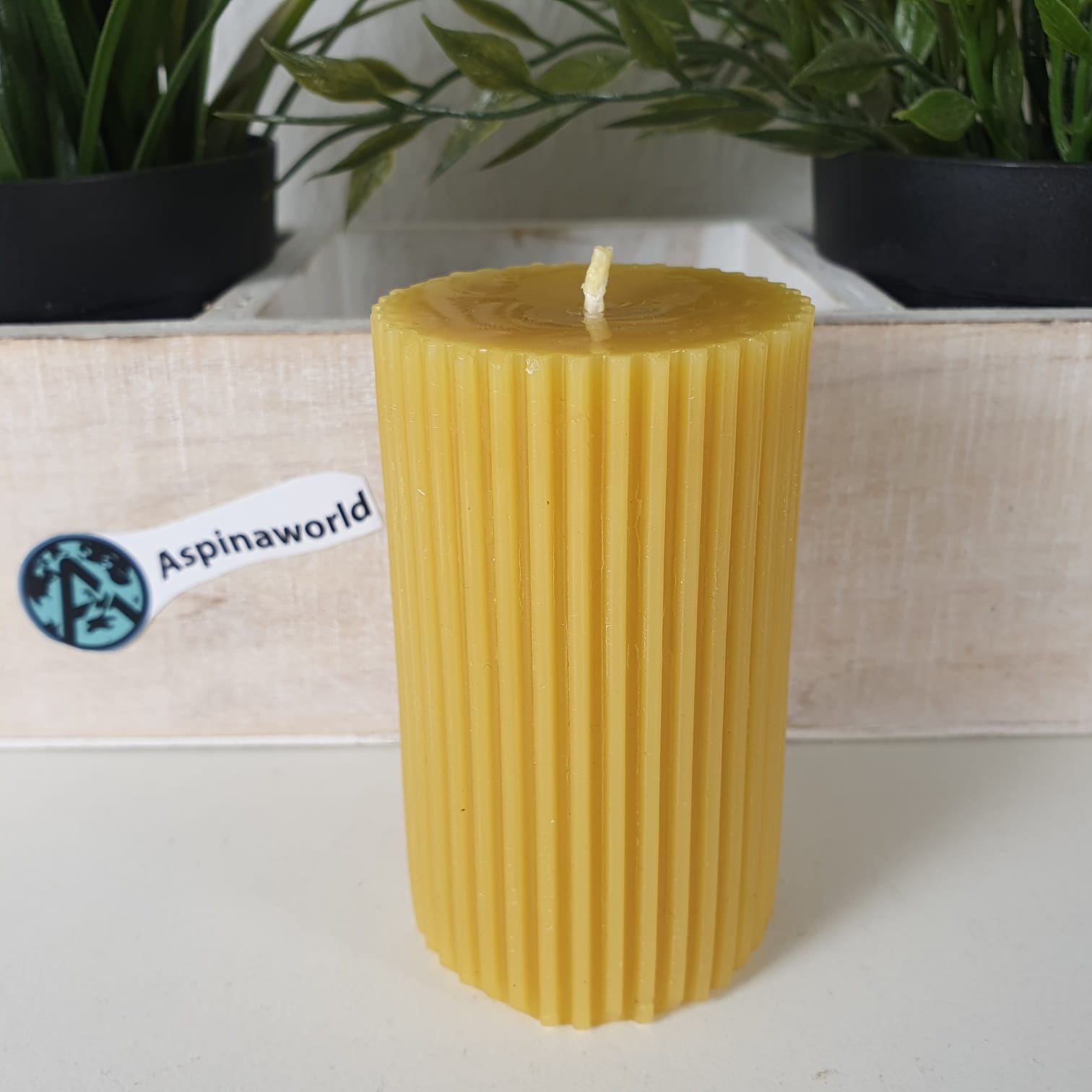 Bienenwachskerze Stumpenkerze mit Rillen 8 cm