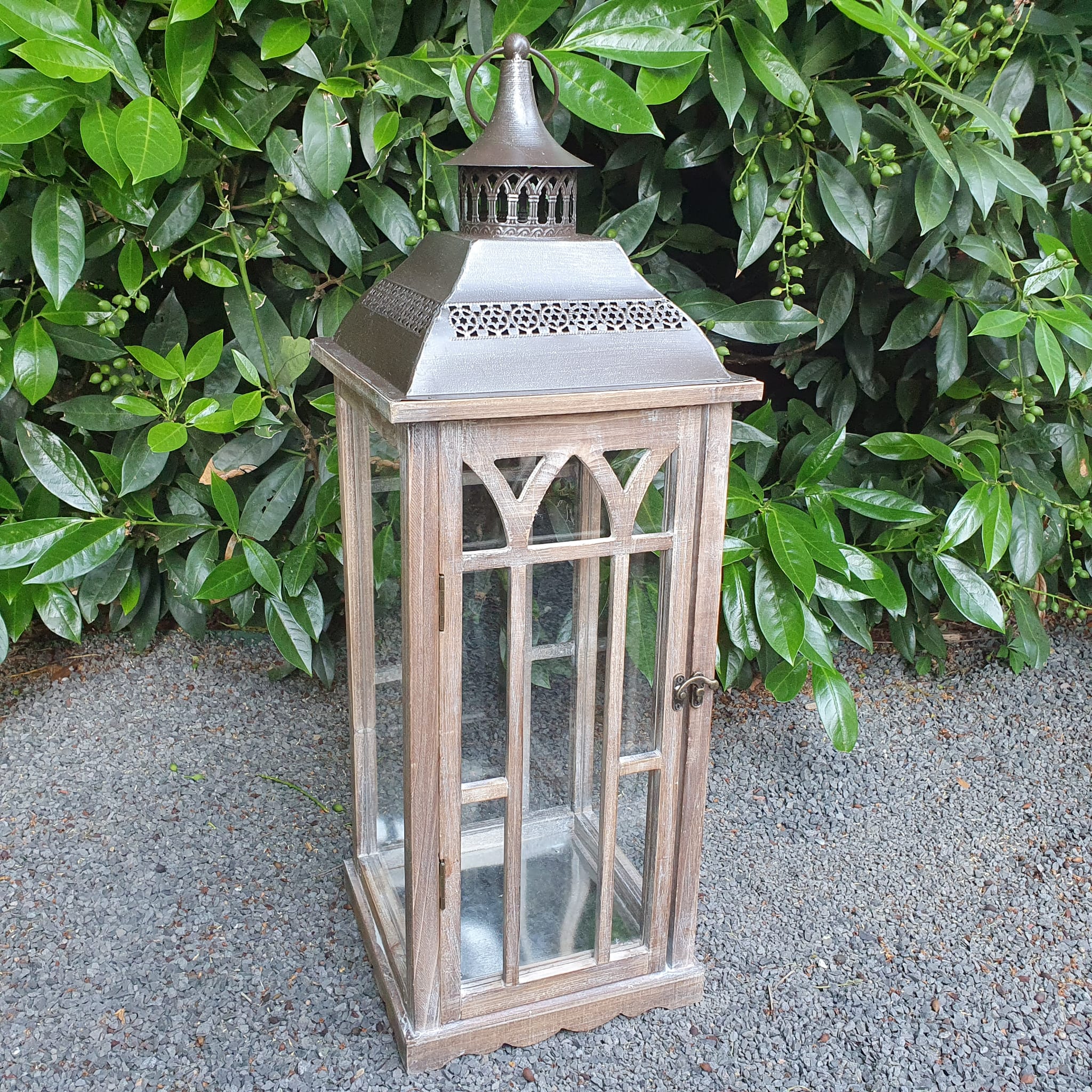 Holzlaterne Windlicht Laterne braun 68 cm