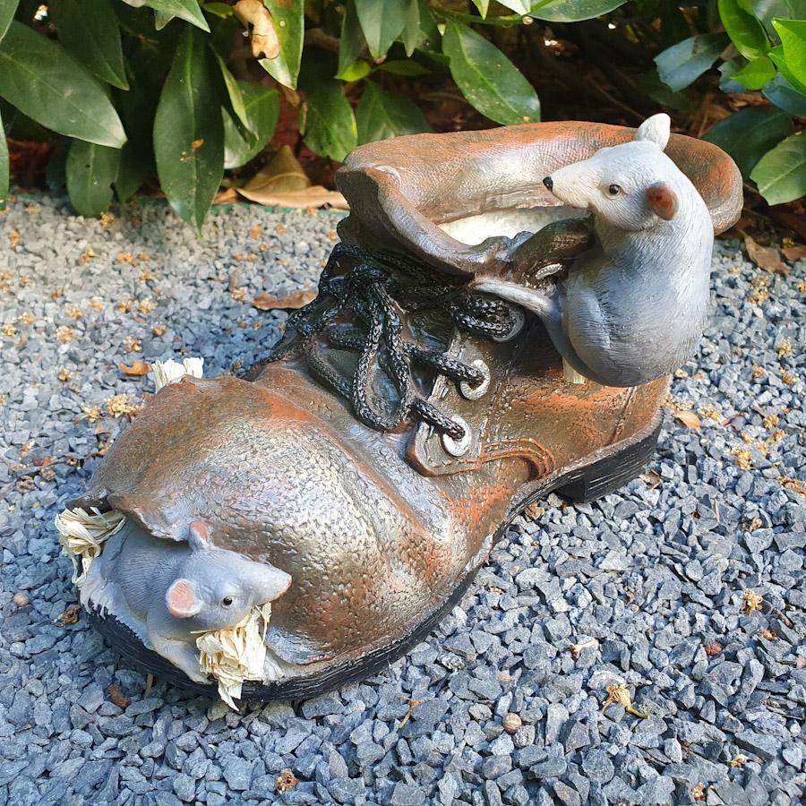 Gartenfigur Pflanzschuh mit Maus zum bepflanzen 13 cm